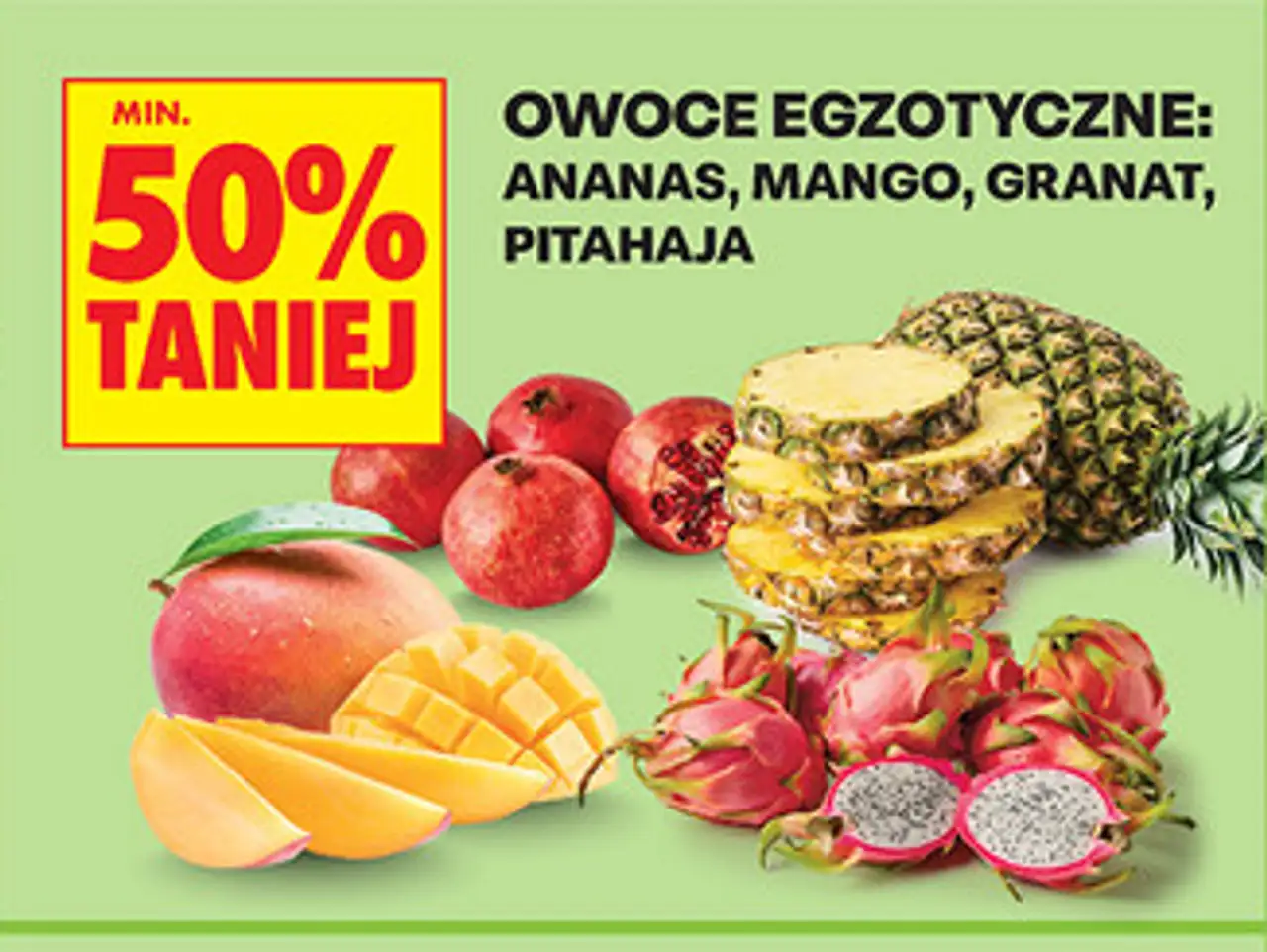 Owoce egzotyczne: ananas, mango, granat, pitahaja