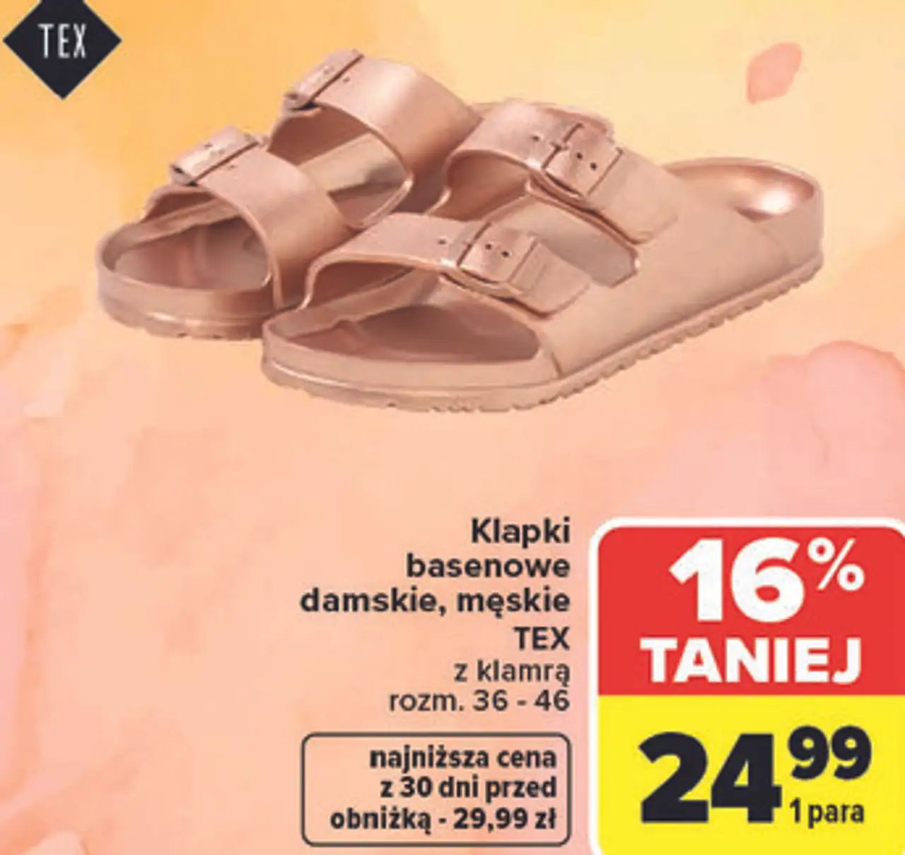 Klapki basenowe damskie, męskie TEX z klamrą