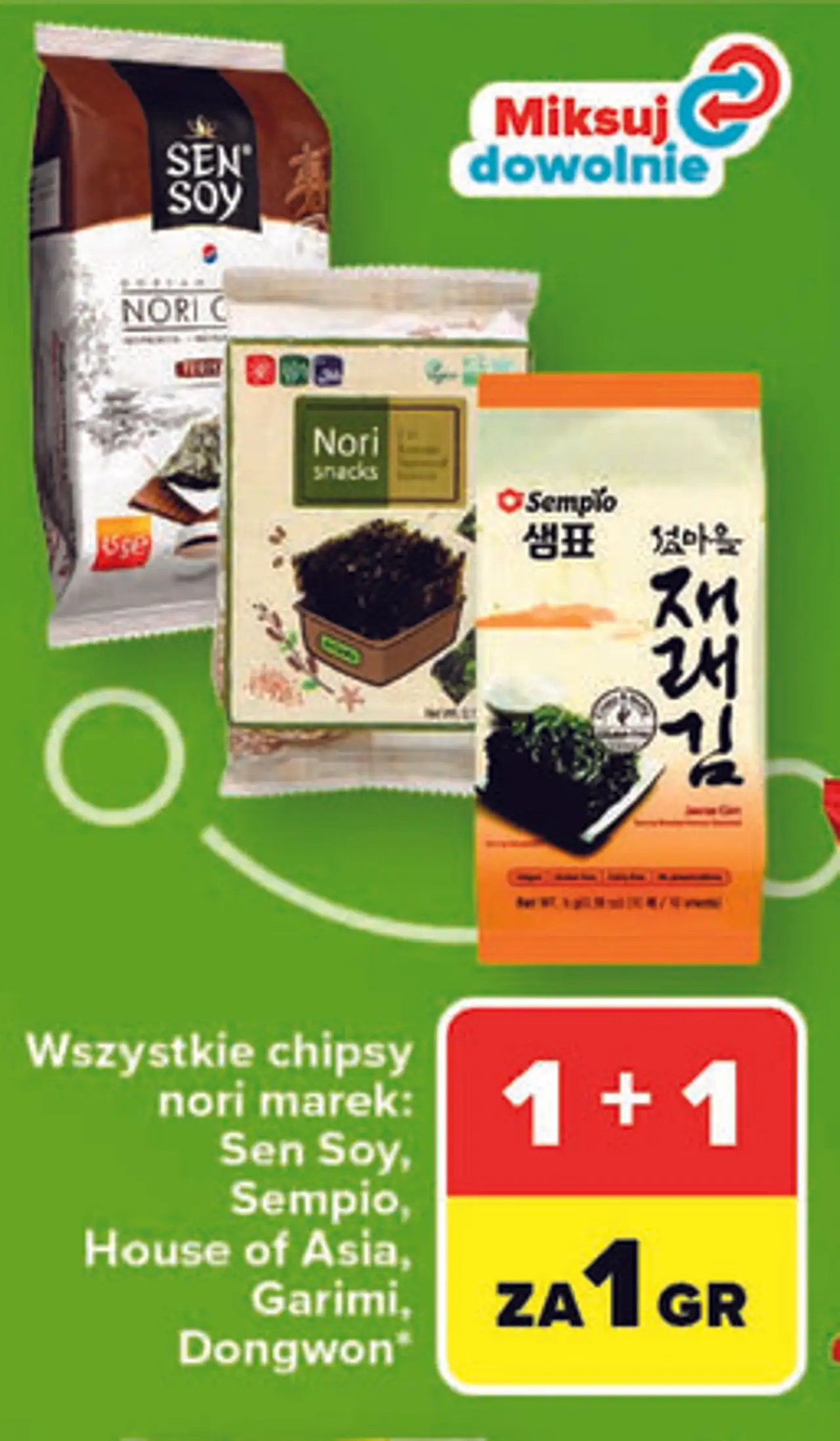 Wszystkie chipsy nori marek: Sen Soy, Sempio, House of Asia, Garimi, Dongwon