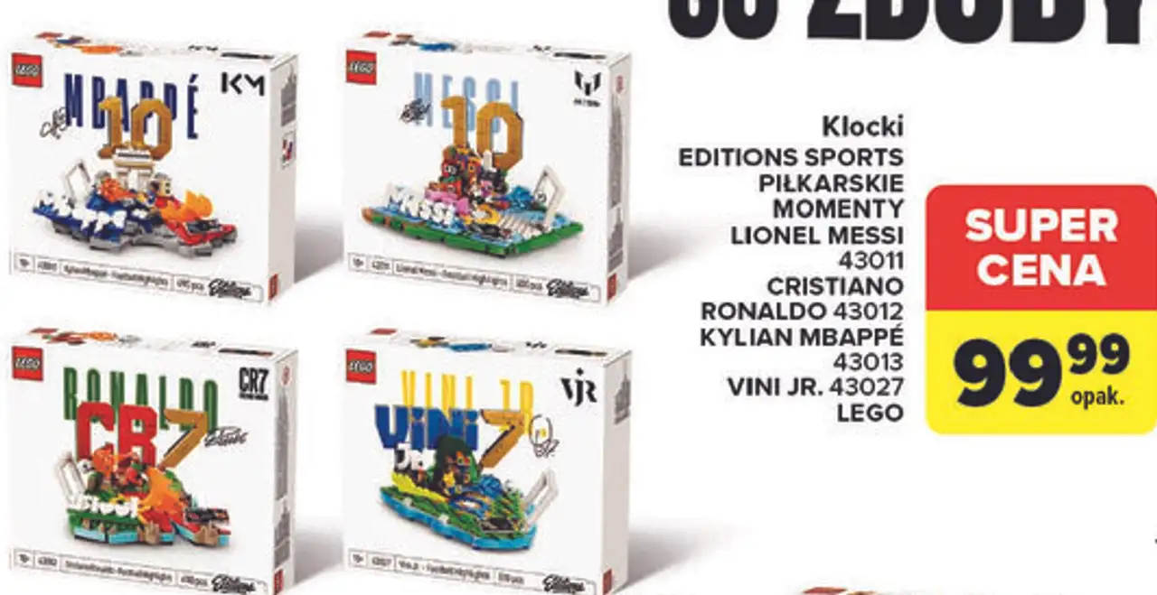 Klocki EDITIONS SPORTS PIŁKARSKIE MOMENTY LIONEL MESSI 43011 CRISTIANO RONALDO 43012 KYLIAN MBAPPÉ 43013 VINI JR. 43027 LEGO