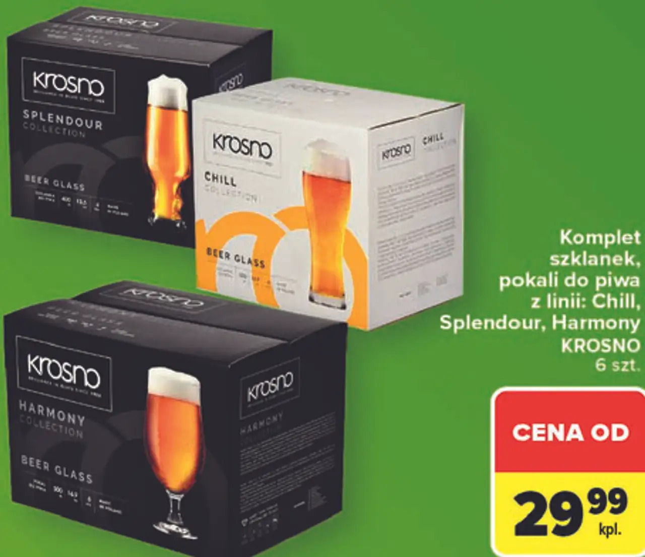 Komplet szklanek, pokali do piwa z linii: Chill, Splendour, Harmony KROSNO