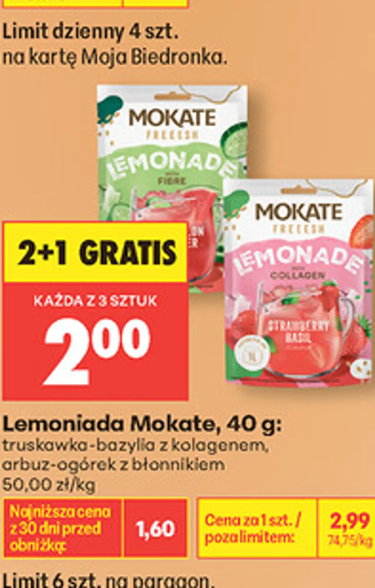 Lemoniada Mokate, 40 g: truskawka-bazylia z kolagenem, arbuz-ogórek z błonnikiem