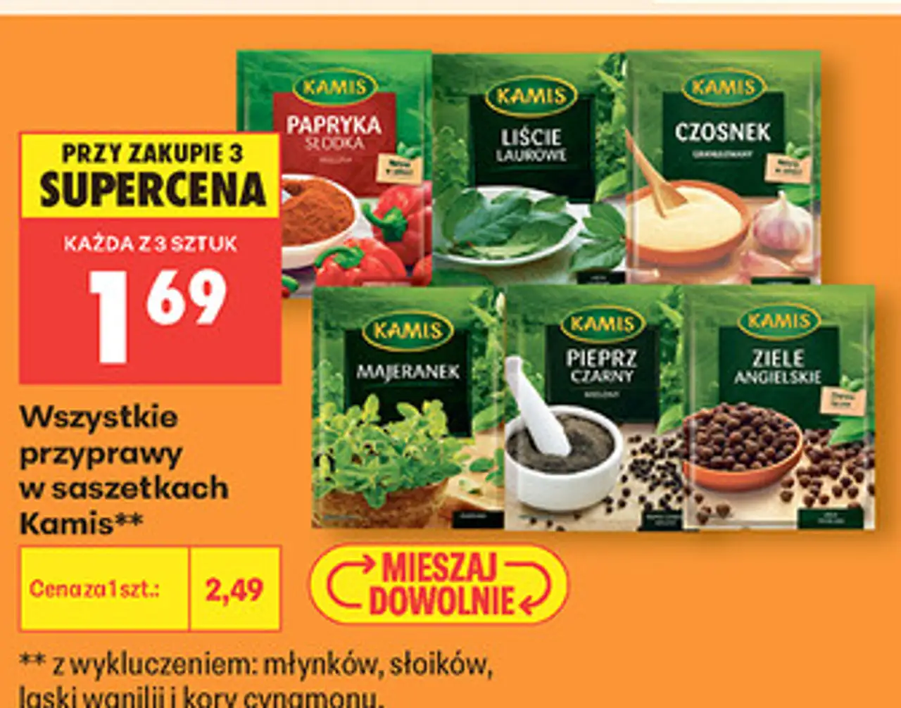 Wszystkie przyprawy w saszetkach Kamis