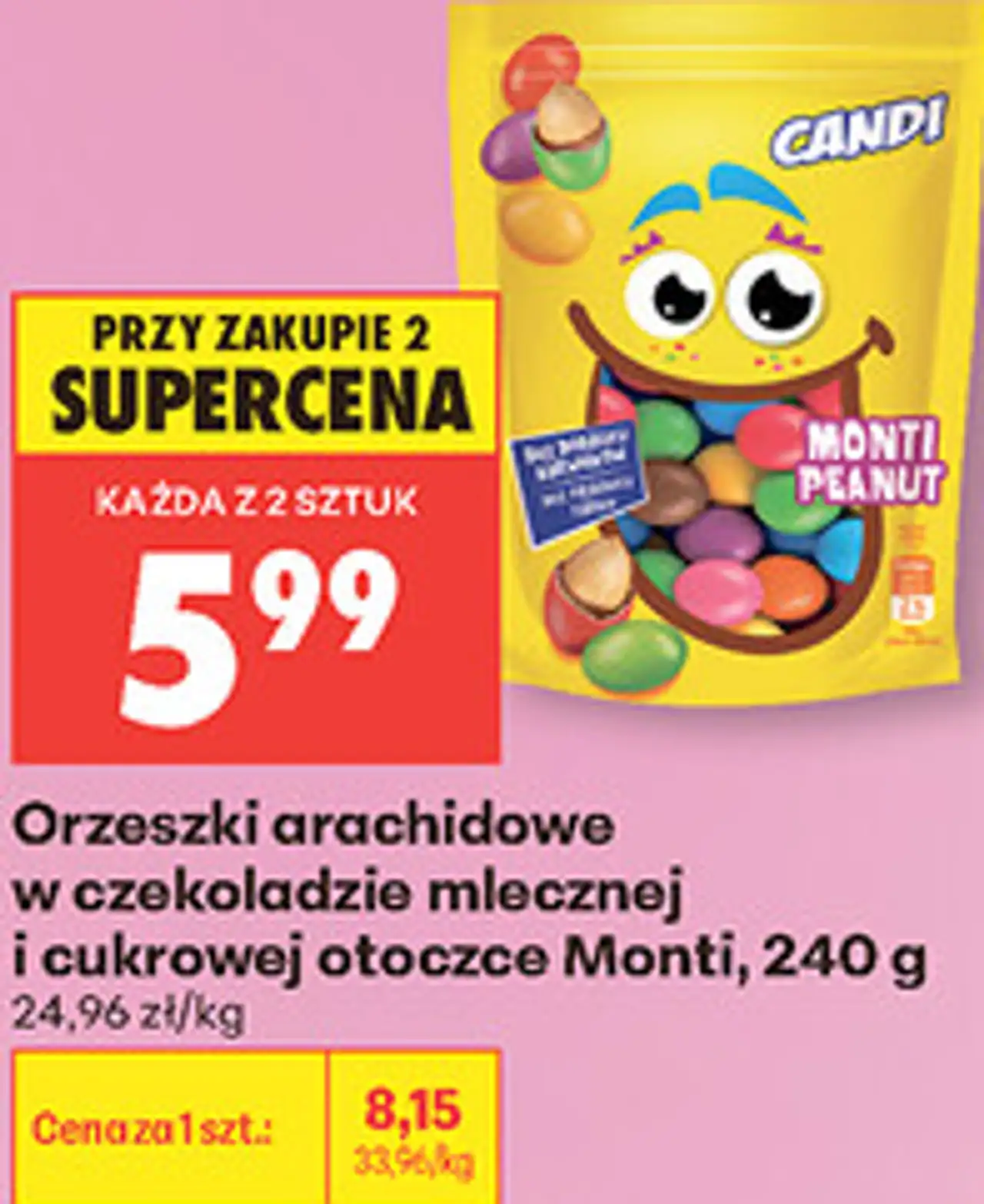 Orzeszki arachidowe w czekoladzie mlecznej i cukrowej otoczce Monti, 240 g