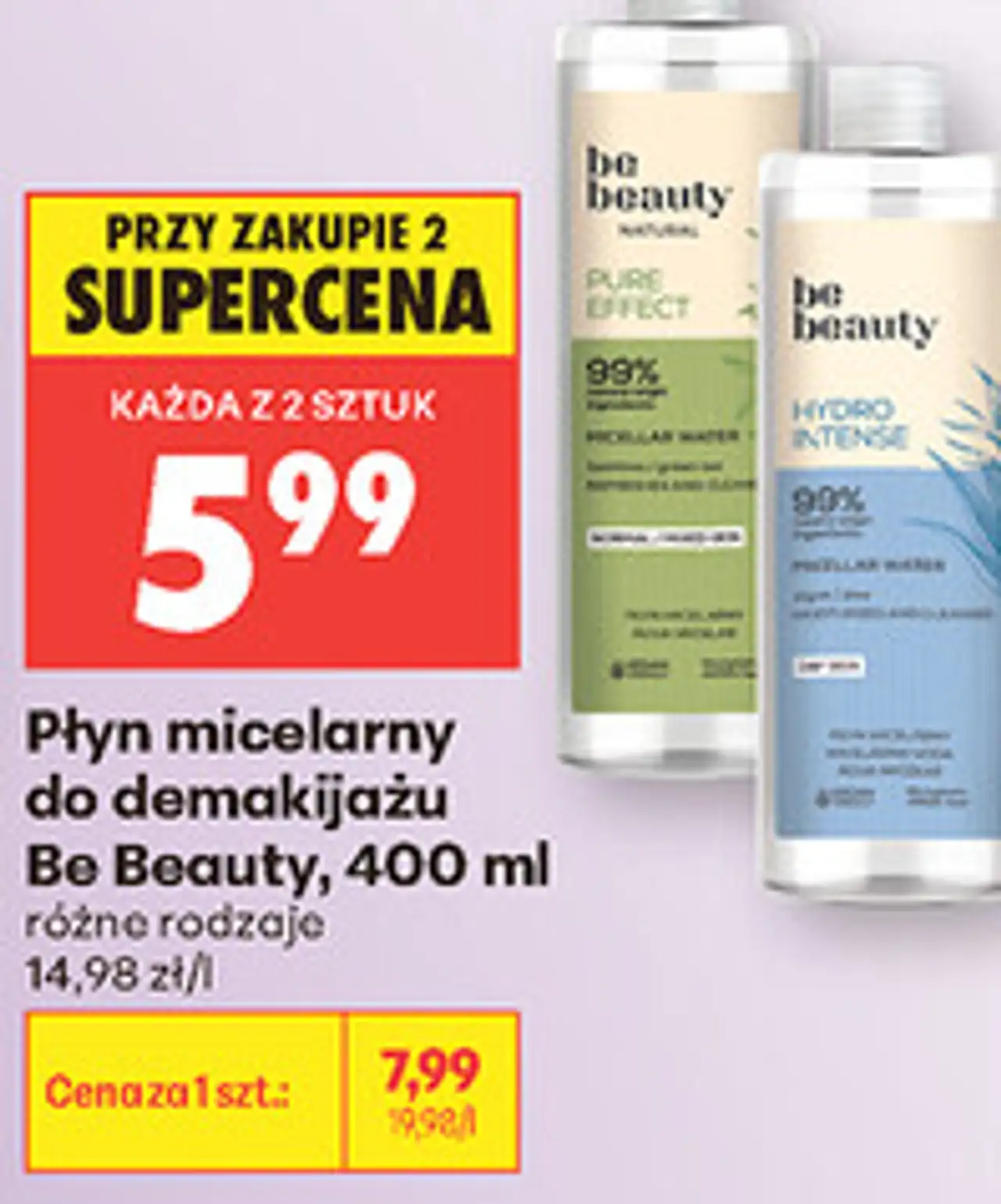 Płyn micelarny do demakijażu Be Beauty, 400 ml