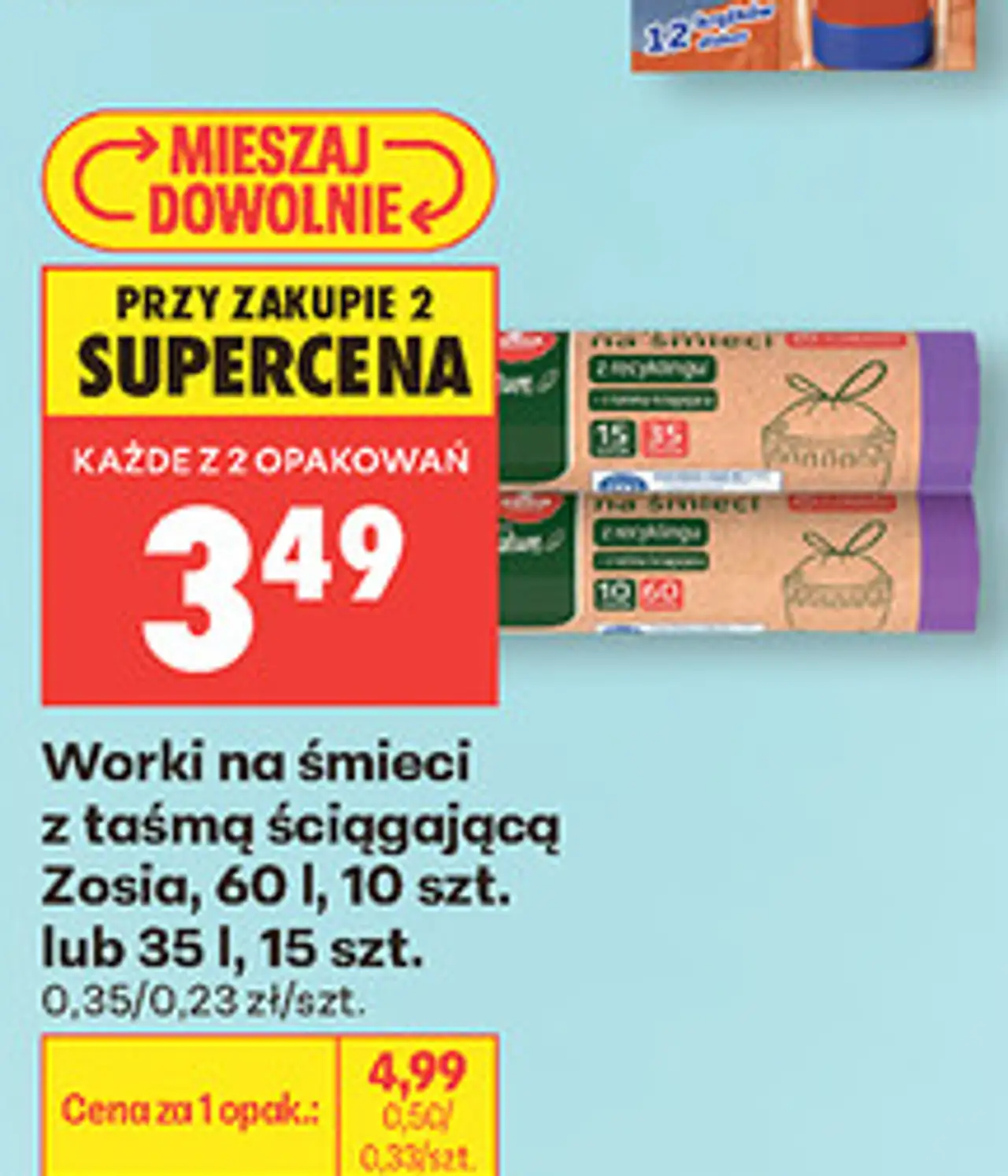 Worki na śmieci z taśmą ściągającą Zosia, 60 l, 10 szt. lub 35 l, 15 szt.