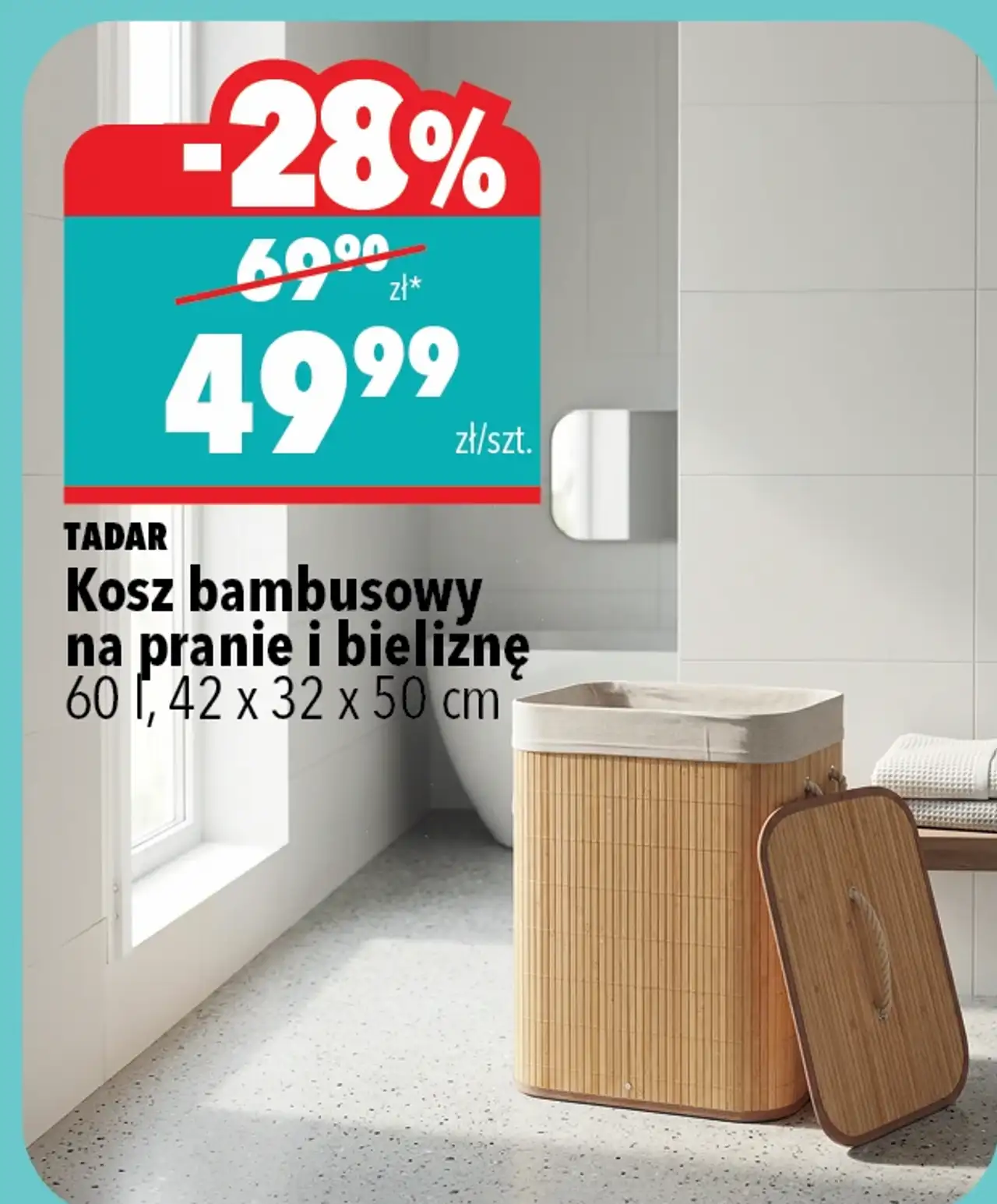 TADAR Kosz bambusowy na pranie i bieliznę 60 l