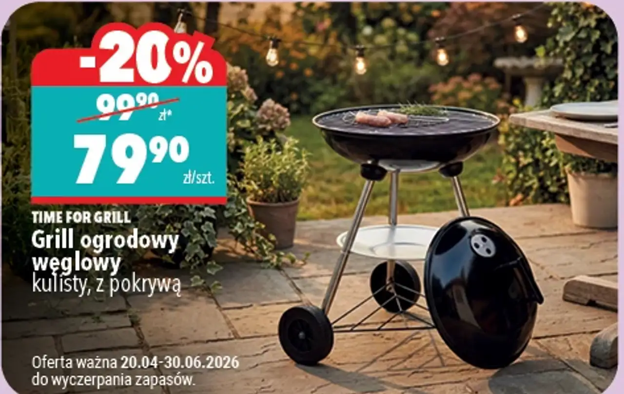 TIME FOR GRILL Grill ogrodowy węglowy kulisty, z pokrywą