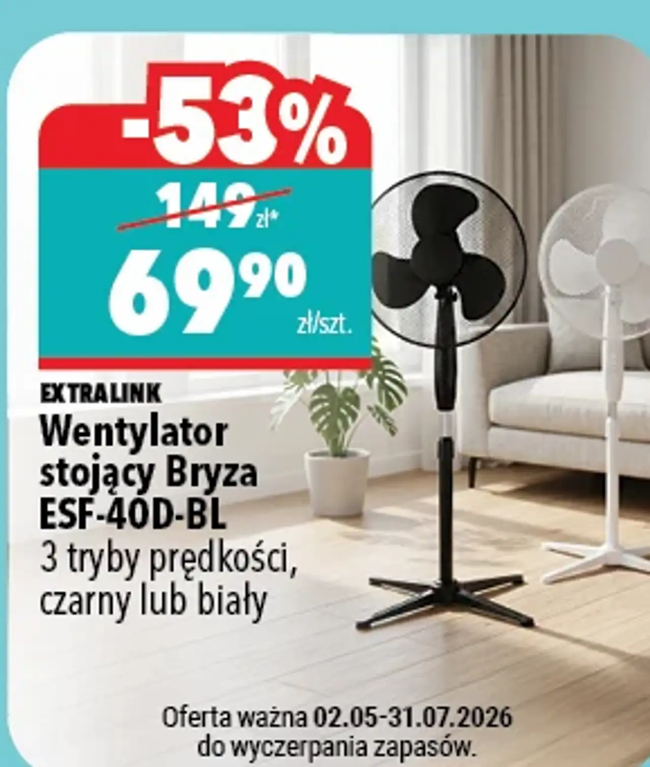 Extralink Wentylator stojący Bryza ESF-40D-BL