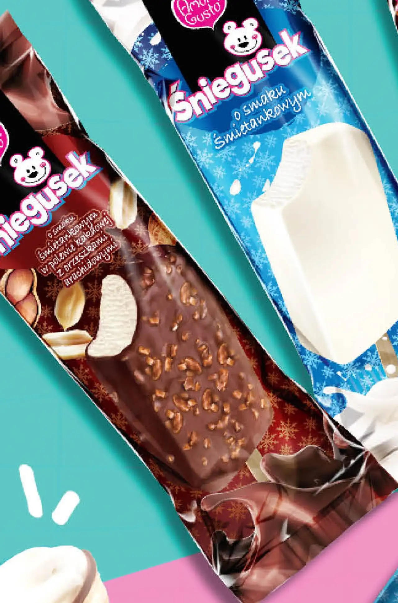 Lody na patyku w polewie z orzeszkami Śniegusek Amore Gusto