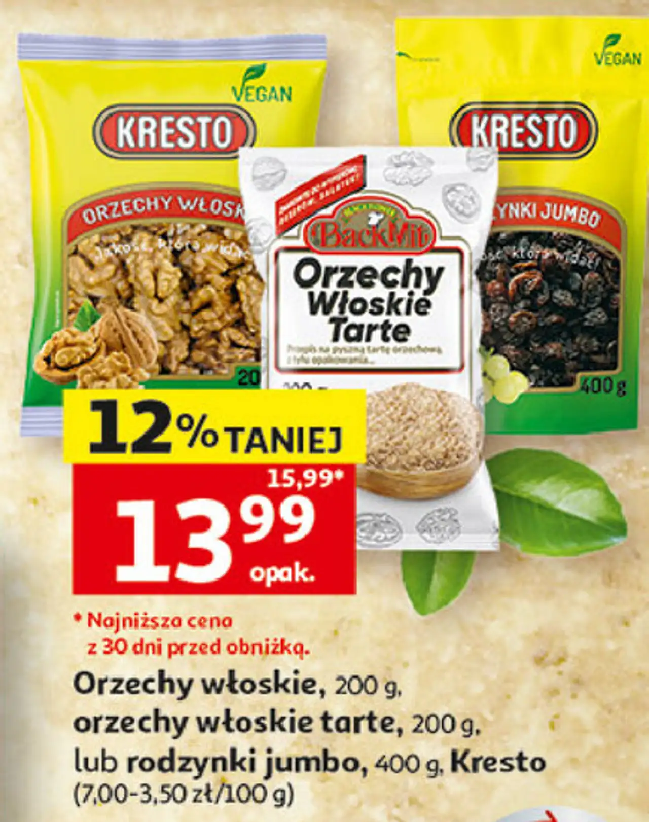 Kresto / BackMit Orzechy włoskie, orzechy włoskie tarte lub rodzynki jumbo
