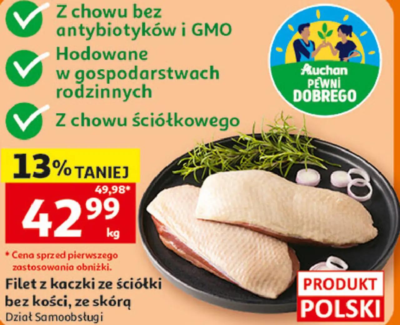 Filet z kaczki ze ściółki bez kości, ze skórą