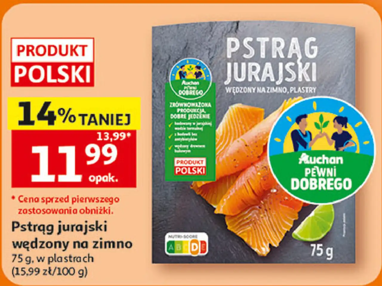 Auchan Pewni Dobrego Pstrąg jurajski wędzony na zimno w plastrach