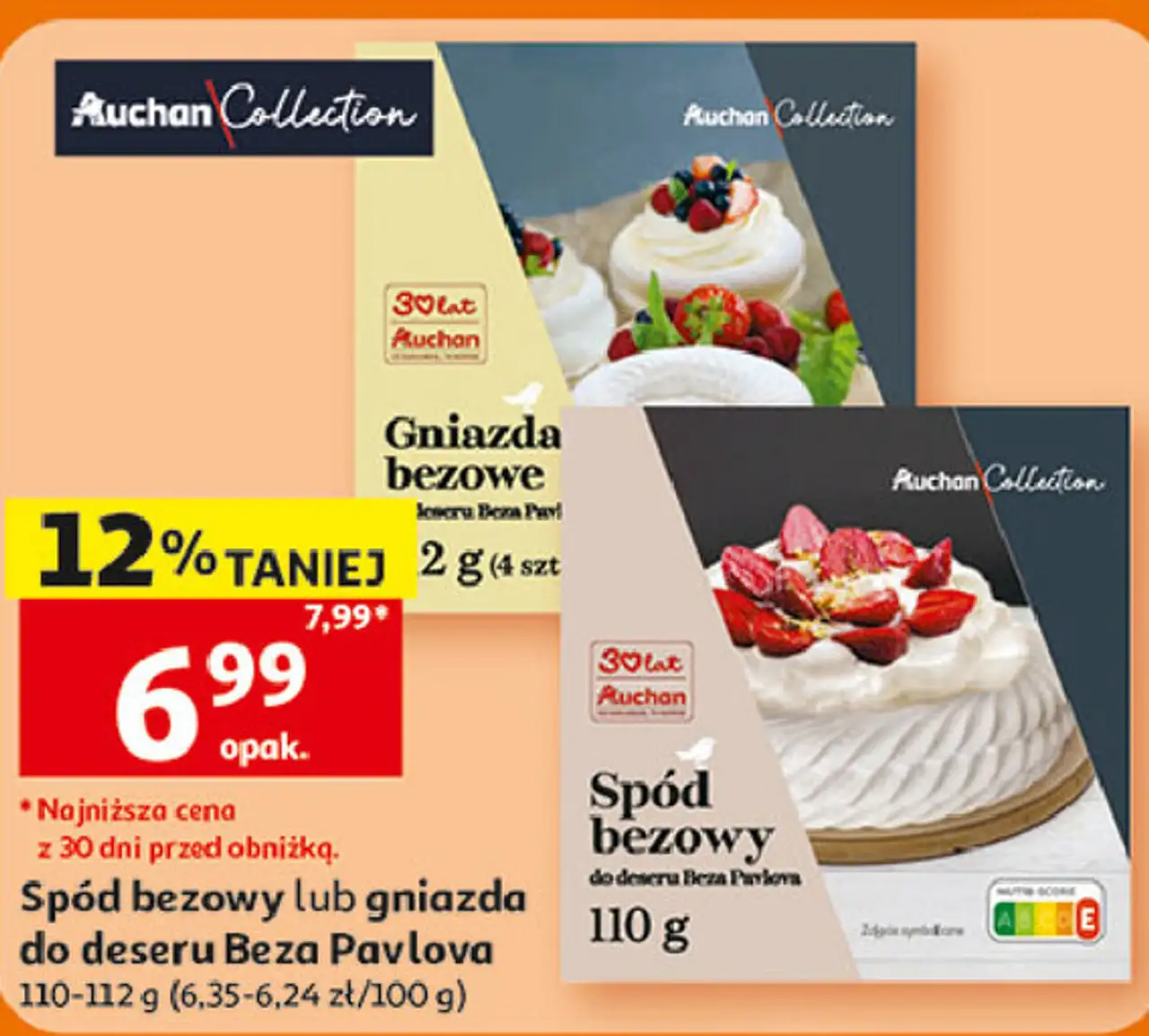 Spód bezowy lub gniazda do deseru Beza Pavlova Auchan Collection