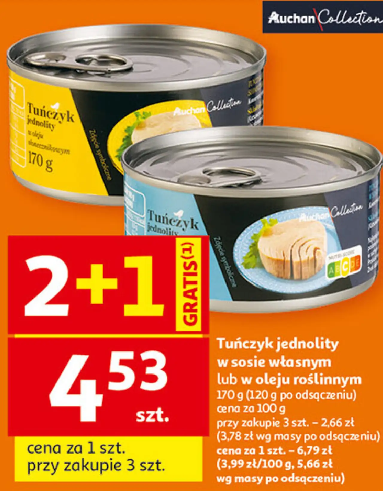 Tuńczyk jednolity w sosie własnym lub w oleju roślinnym Auchan Collection