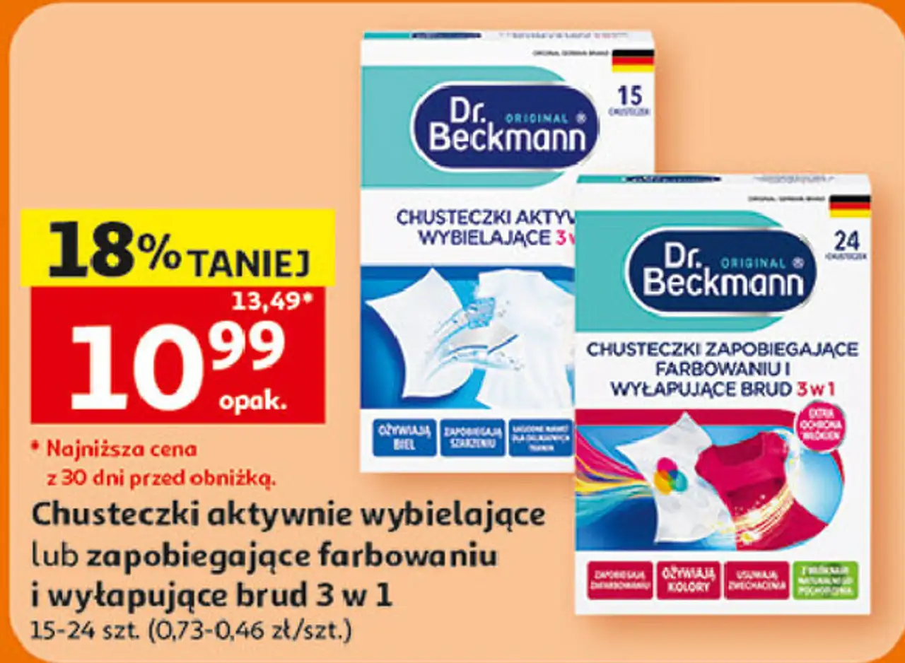Chusteczki aktywnie wybielające lub zapobiegające farbowaniu i wyłapujące brud 3 w 1 Dr. Beckmann