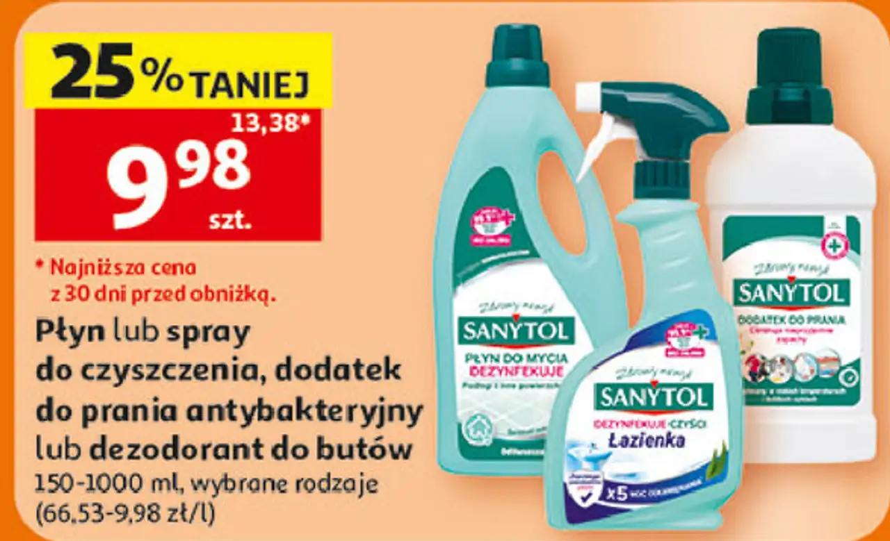 Płyn lub spray do czyszczenia, dodatek do prania antybakteryjny lub dezodorant do butów Sanytol