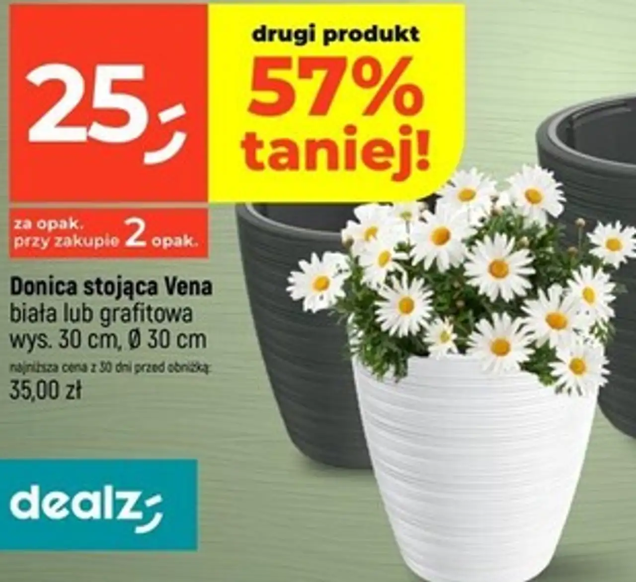 Donica stojąca Vena biała lub grafitowa wys. 30 cm, Ø 30 cm