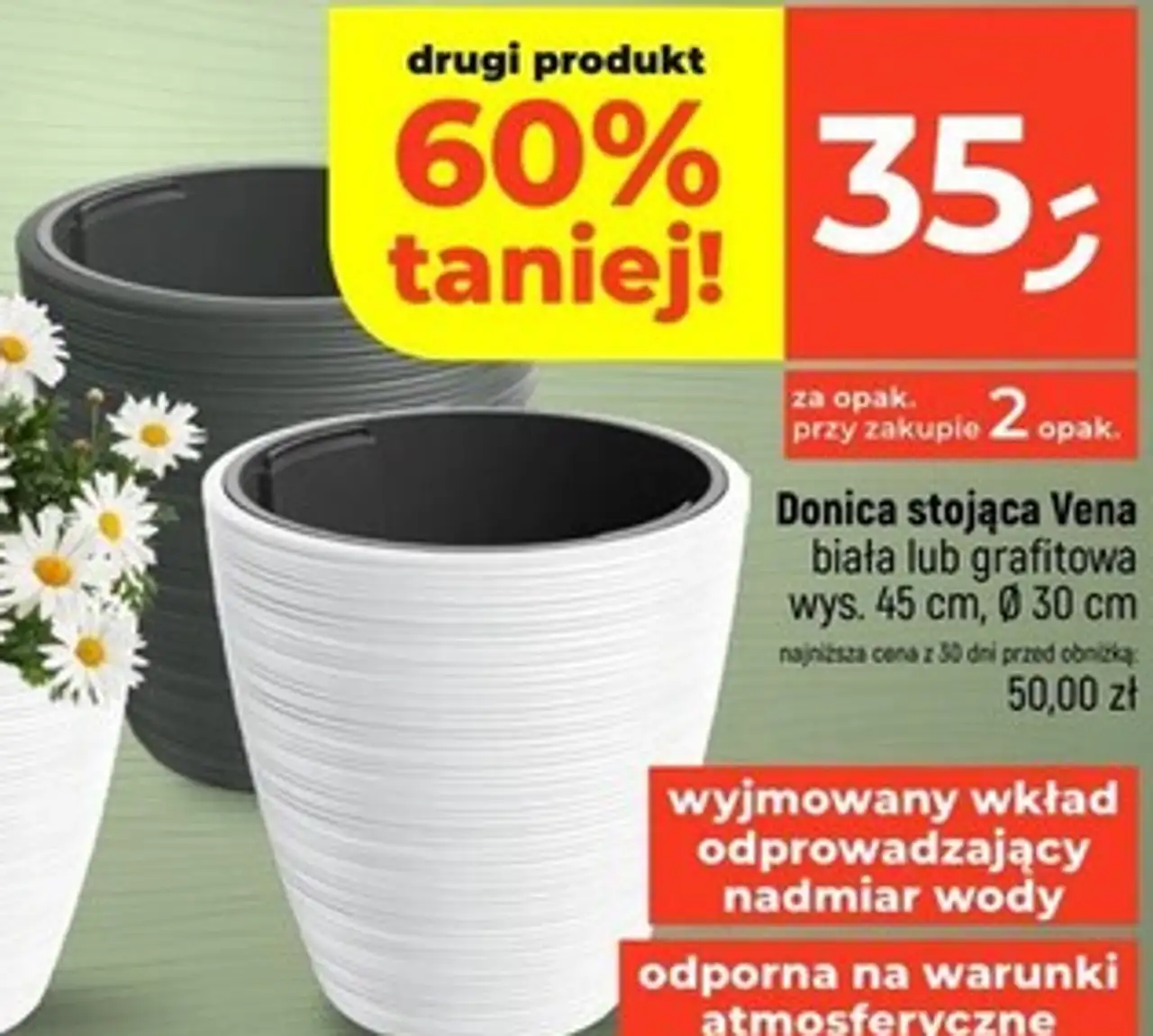 Donica stojąca Vena biała lub grafitowa wys. 45 cm, Ø 30 cm