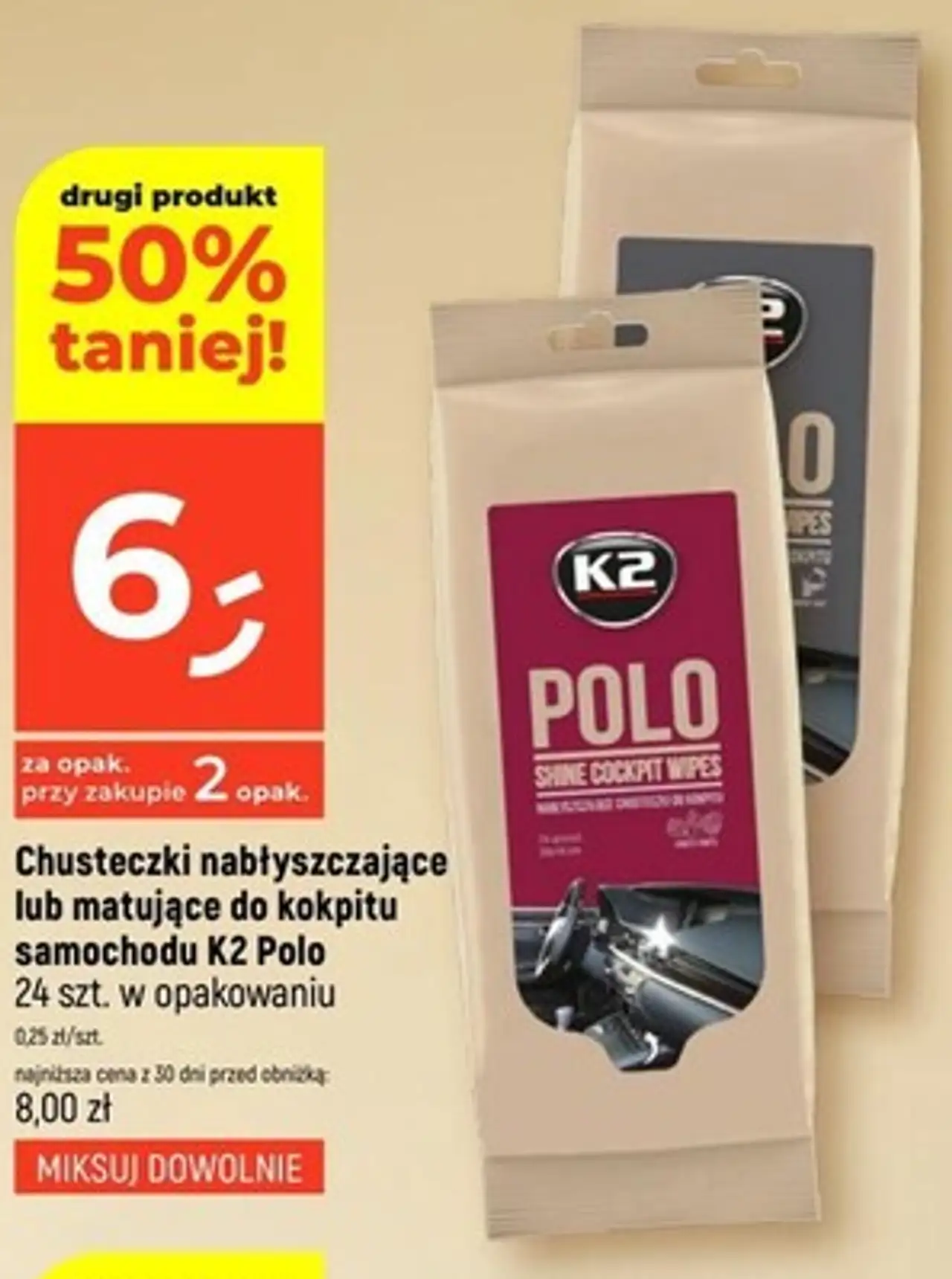 Chusteczki nabłyszczające lub matujące do kokpitu samochodu K2 Polo