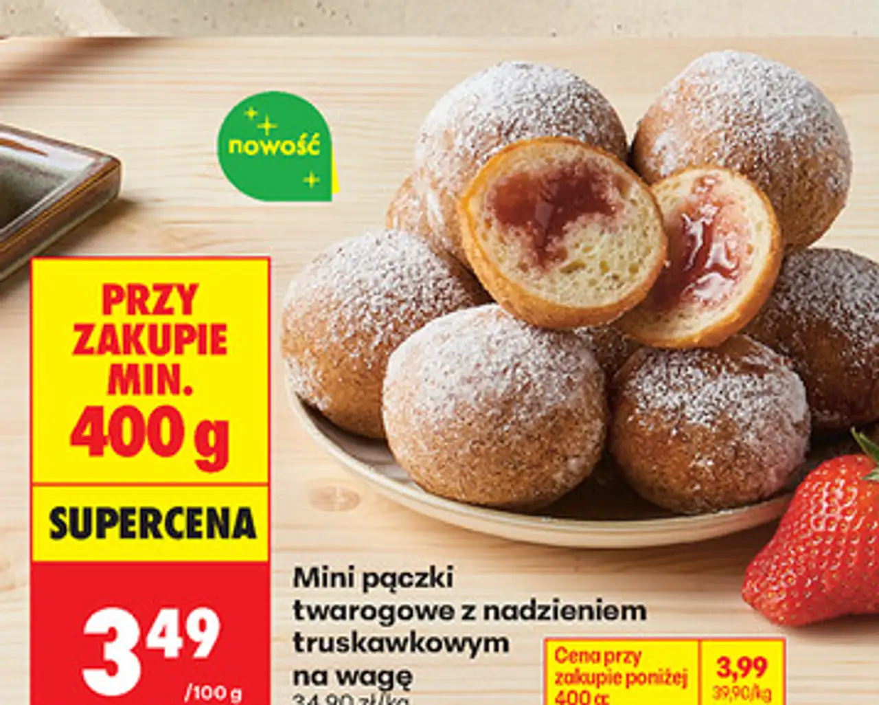 Mini pączki twarogowe z nadzieniem truskawkowym