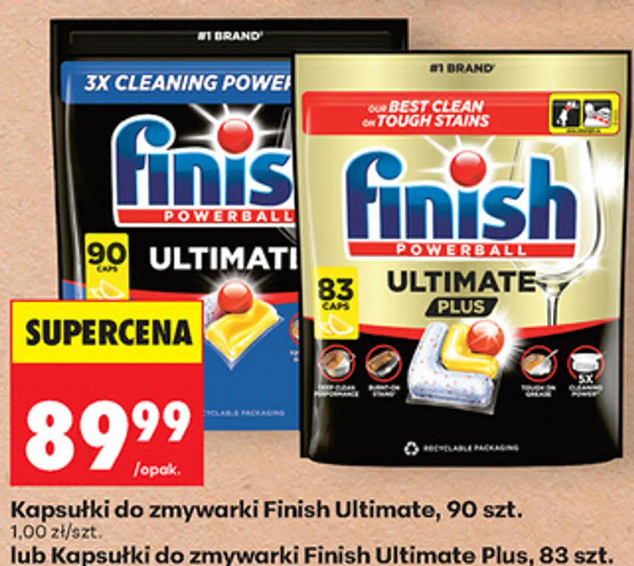 Kapsułki do zmywarki Finish Ultimate, 90 szt. lub Kapsułki do zmywarki Finish Ultimate Plus, 83 szt.