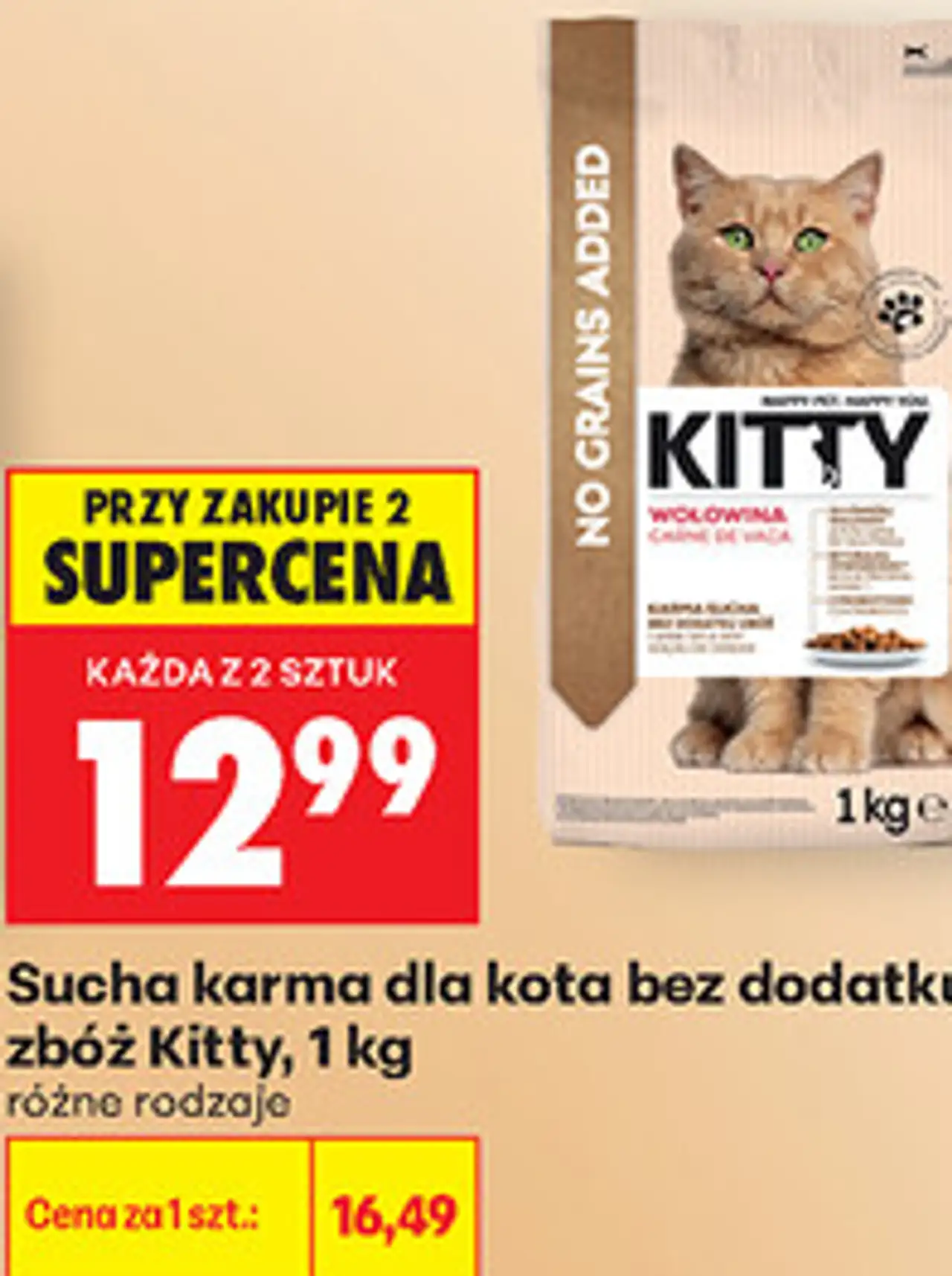 Sucha karma dla kota bez dodatku zbóż Kitty, 1 kg