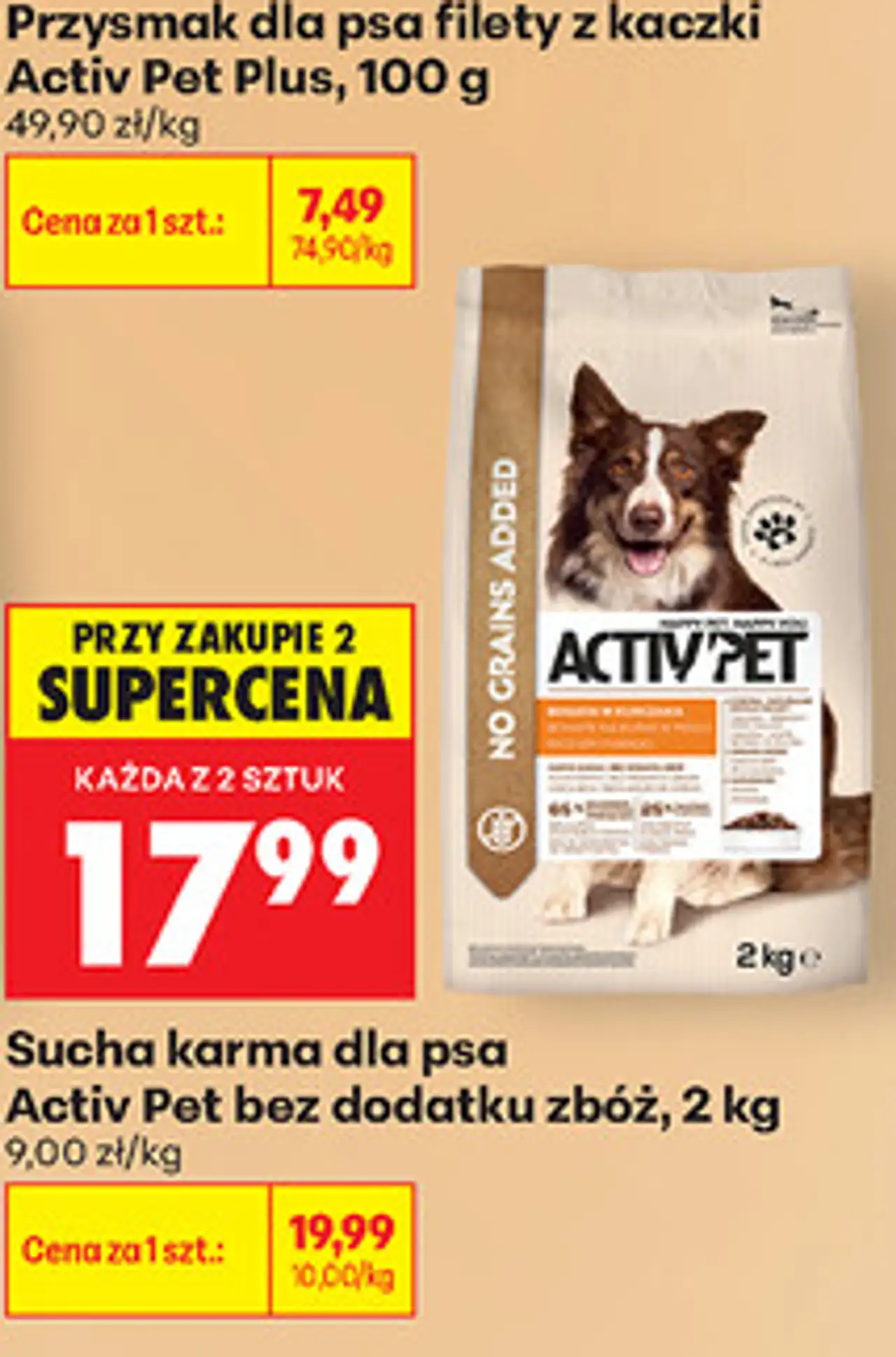 Sucha karma dla psa Activ Pet bez dodatku zbóż, 2 kg