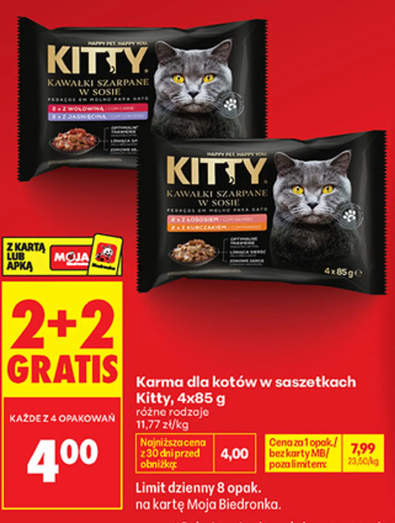 Karma dla kotów w saszetkach Kitty, 4x85 g