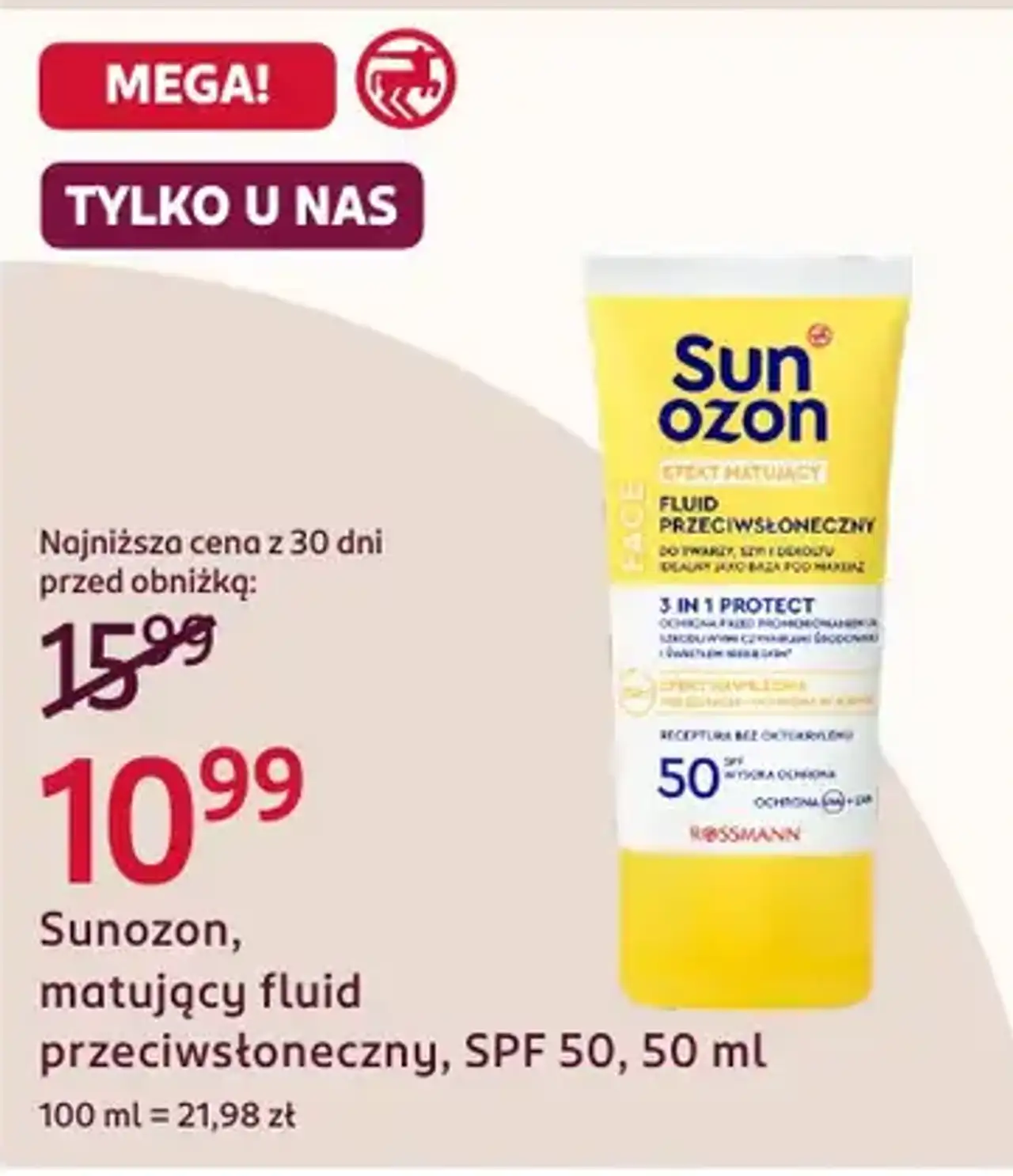 Sunozon, matujący fluid przeciwsłoneczny, SPF 50