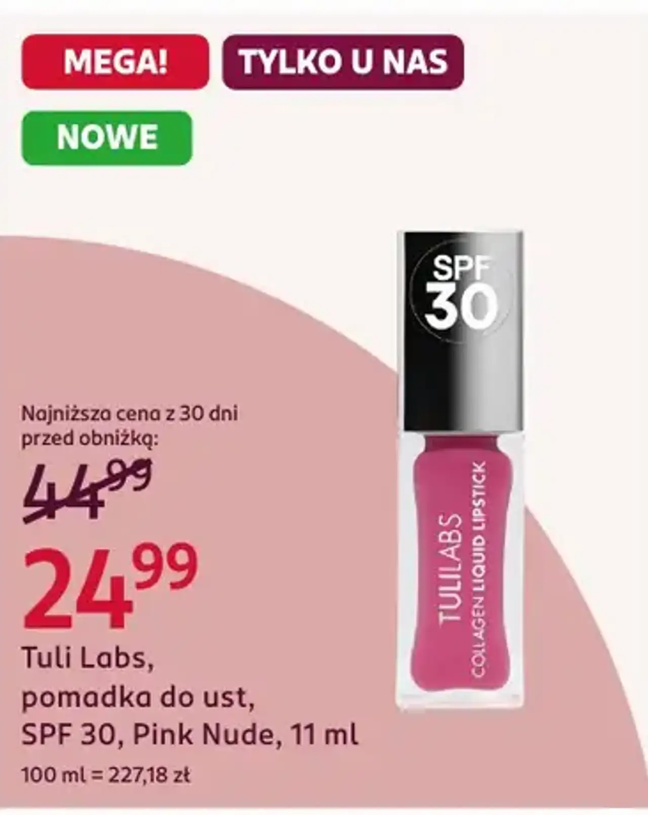 Tuli Labs, pomadka do ust, SPF 30, Pink Nude, 11 ml