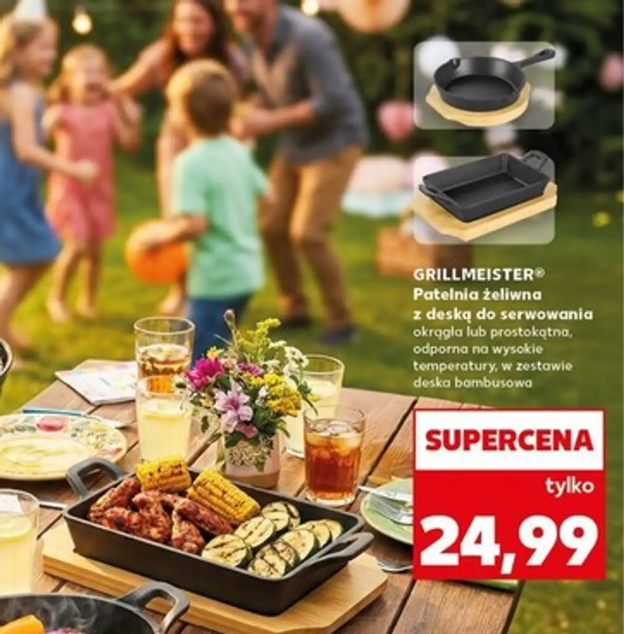 Patelnia żeliwna z deską do serwowania okrągła Grill Meister