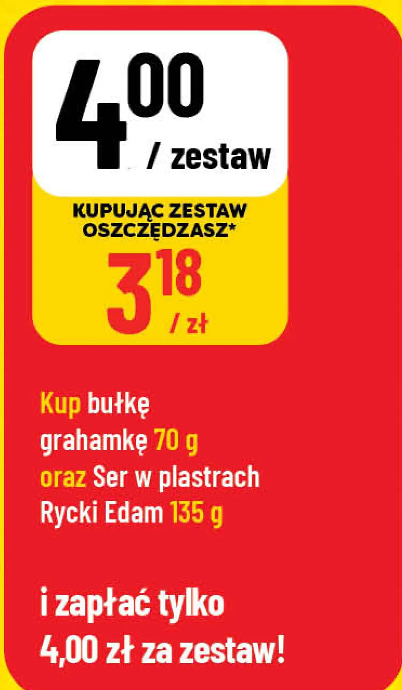 Zestaw: Bułka grahamka 70 g + Ser w plastrach Rycki Edam 135 g