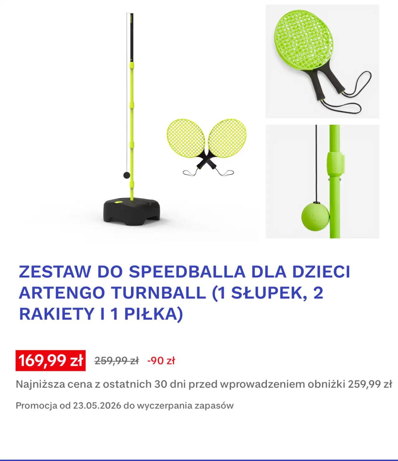 ZESTAW DO SPEEDBALLA DLA DZIECI ARTENGO TURNBALL (1 SŁUPEK, 2 RAKIETY I 1 PIŁKA)