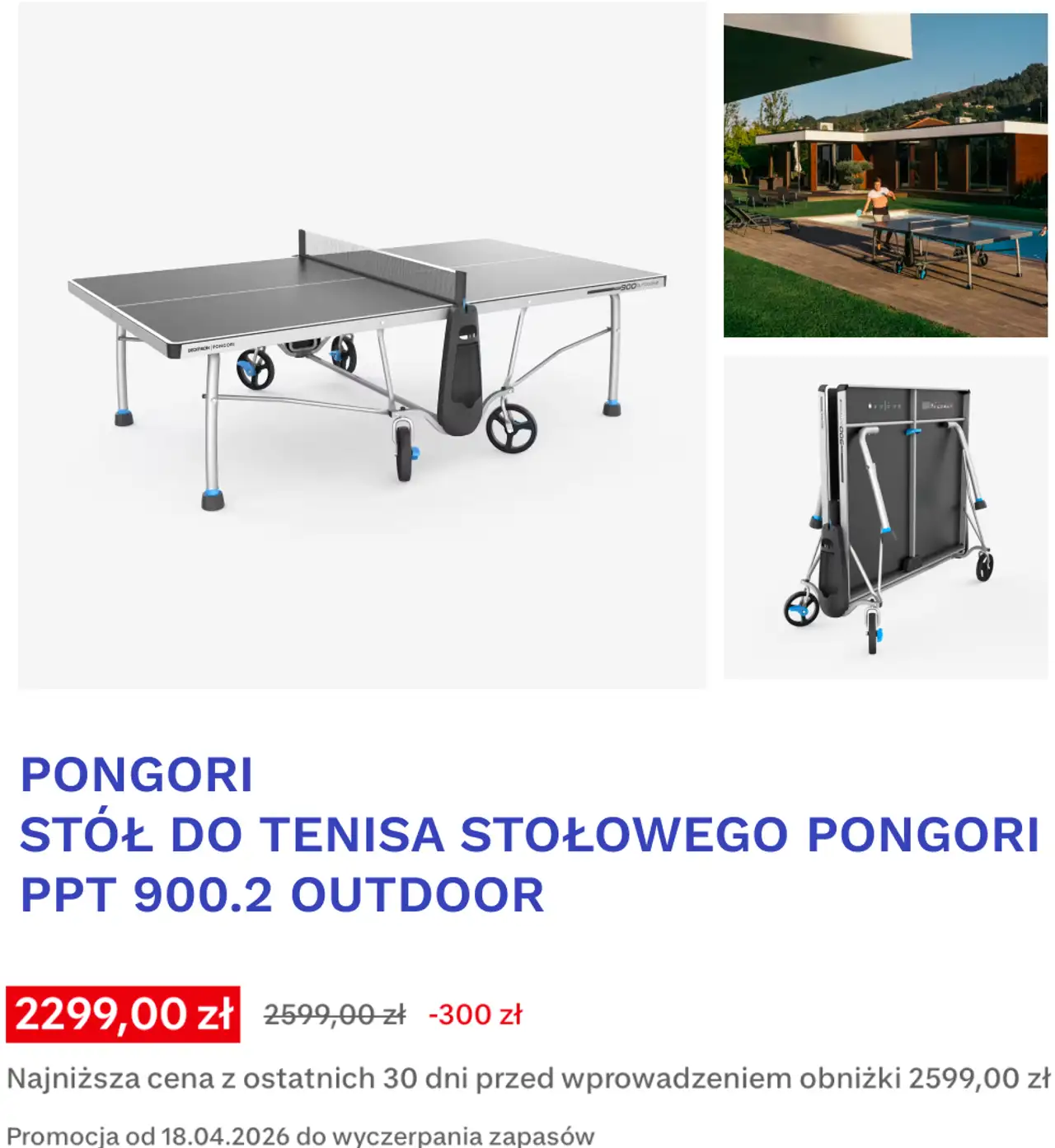 STÓŁ DO TENISA STOŁOWEGO PONGORI PPT 900.2 OUTDOOR