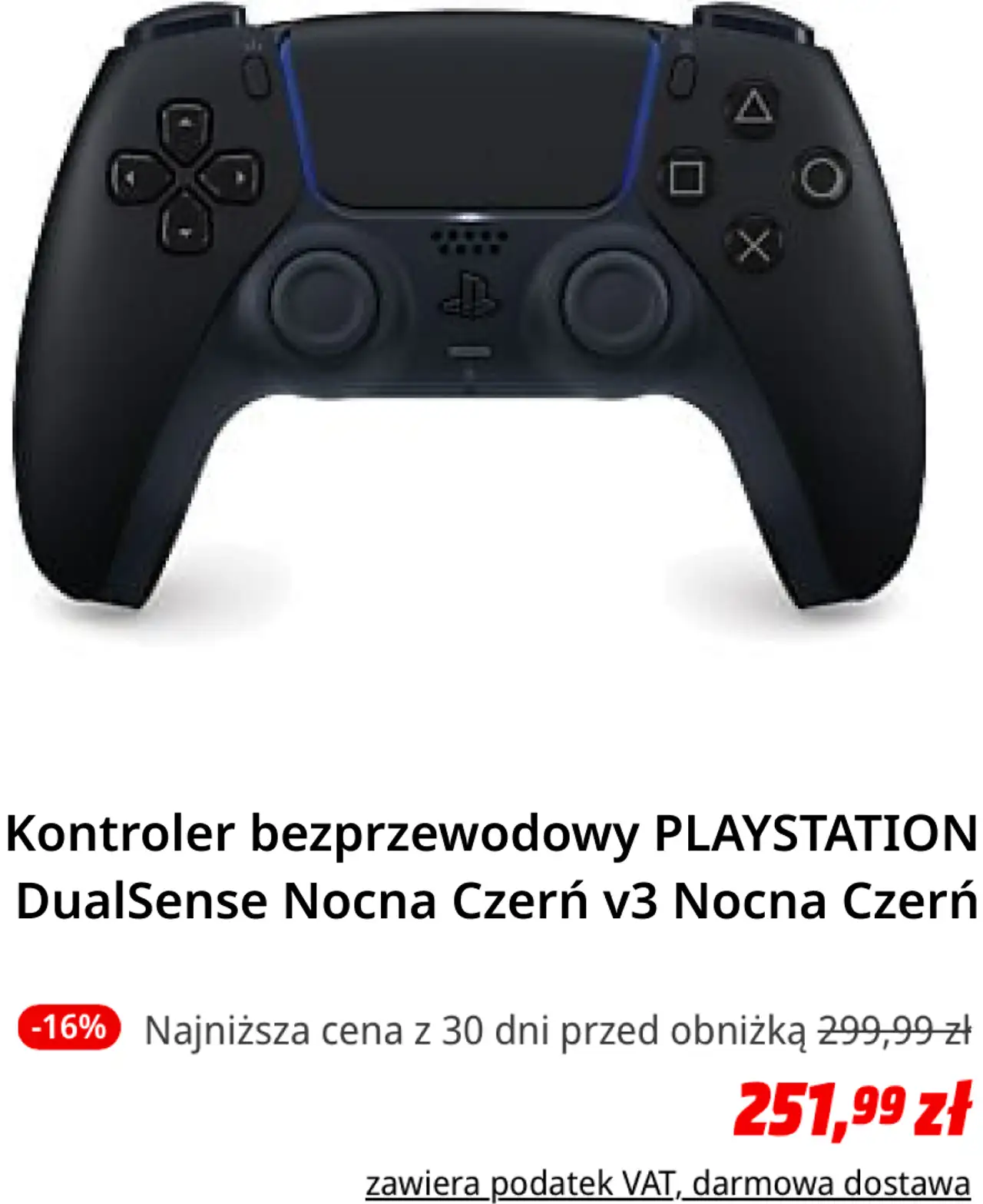 Kontroler bezprzewodowy PLAYSTATION DualSense Nocna Czerń v3 Nocna Czerń