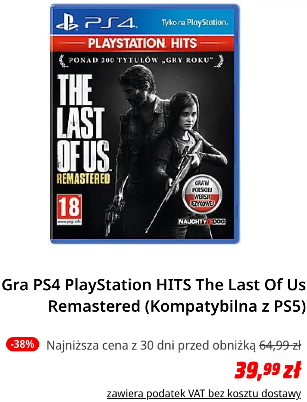Gra PS4 PlayStation HITS The Last Of Us Remastered (Kompatybilna z PS5)