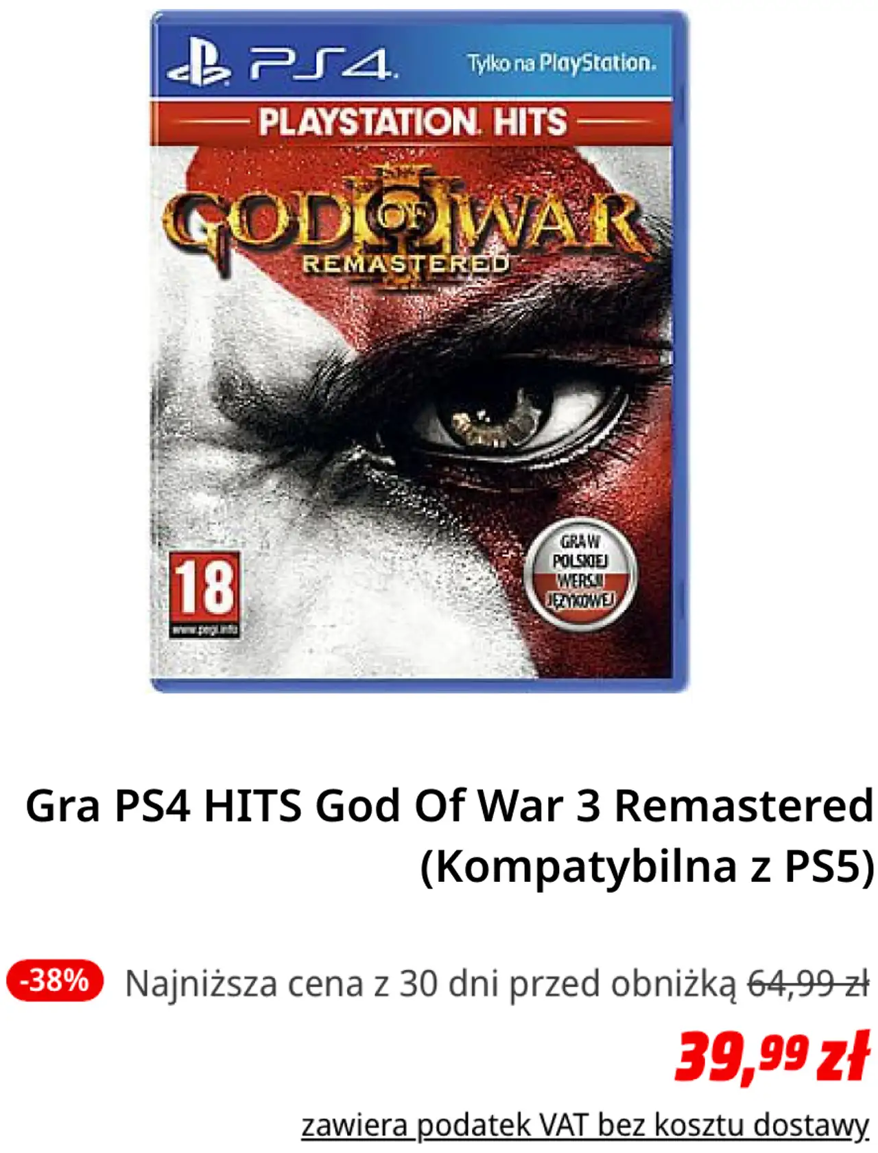 Gra PS4 HITS God Of War 3 Remastered (Kompatybilna z PS5)