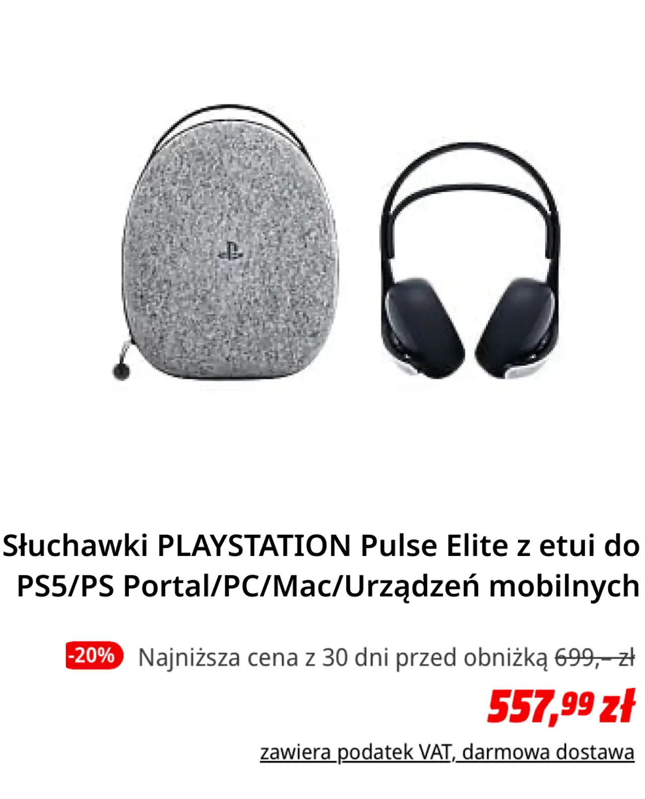 Słuchawki PLAYSTATION Pulse Elite z etui do PS5/PS Portal/PC/Mac/Urządzeń mobilnych