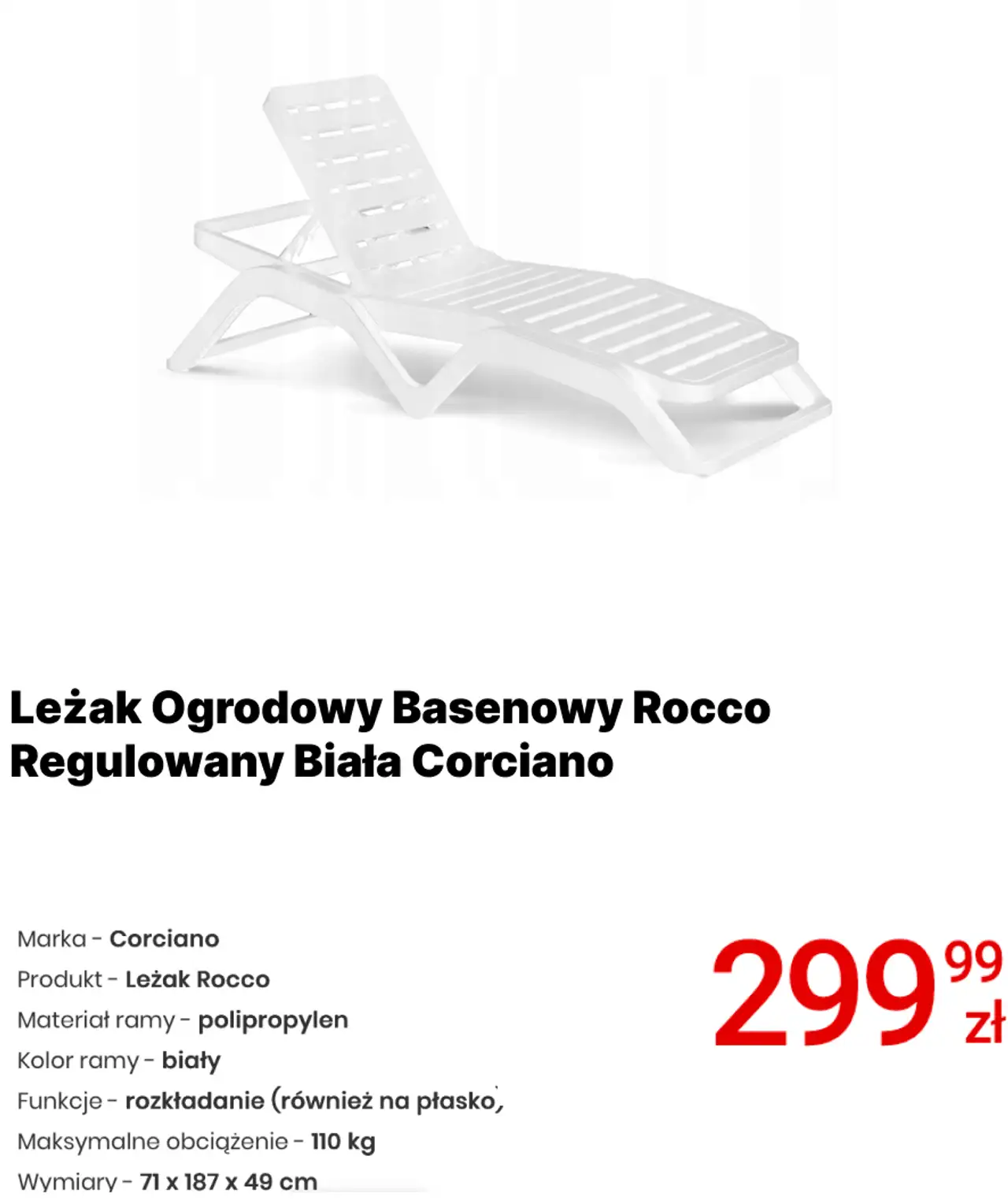 Leżak Ogrodowy Basenowy Rocco Regulowany Biała Corciano