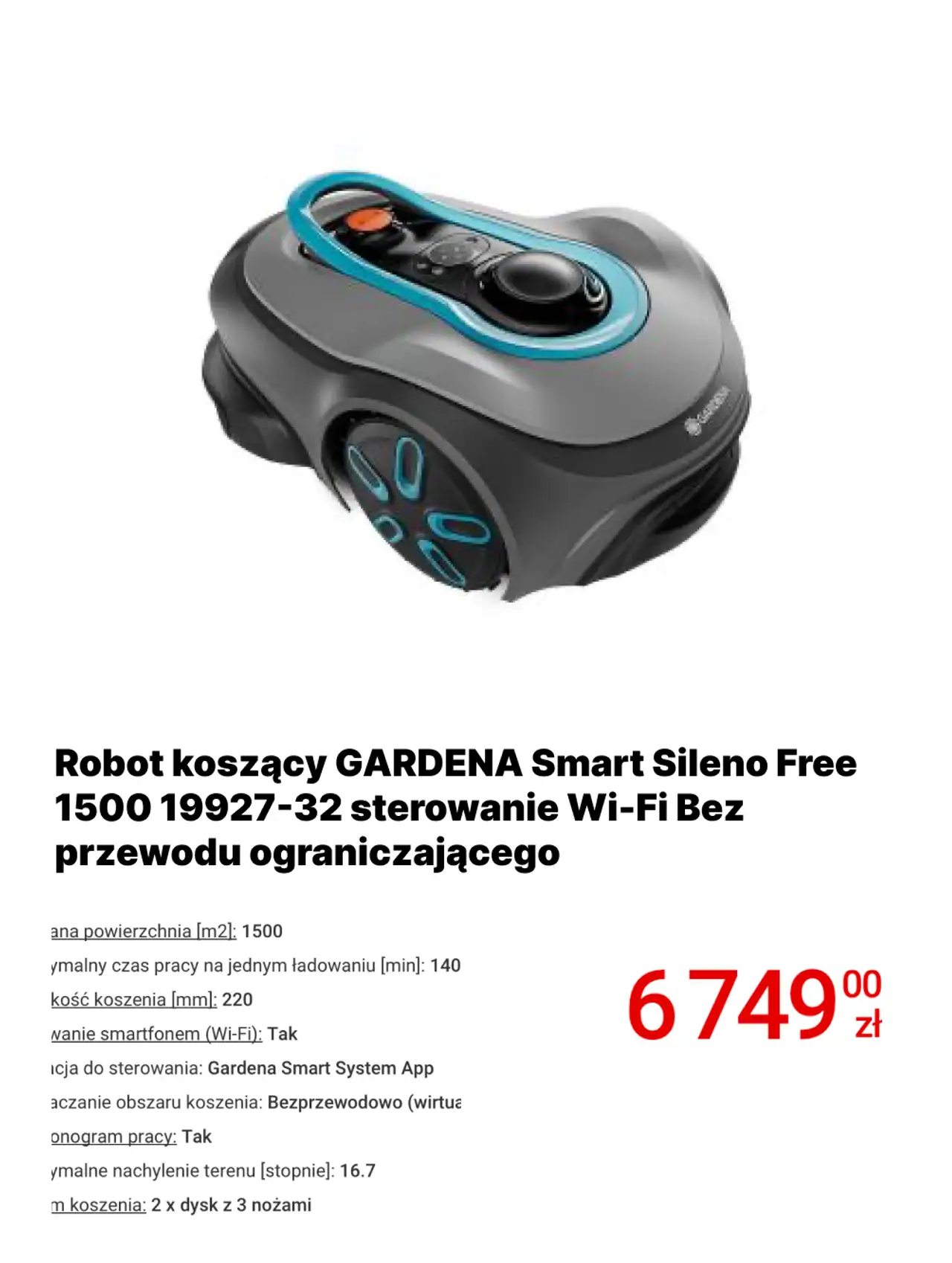 Robot koszący GARDENA Smart Sileno Free 1500 19927-32 sterowanie Wi-Fi Bez przewodu ograniczającego