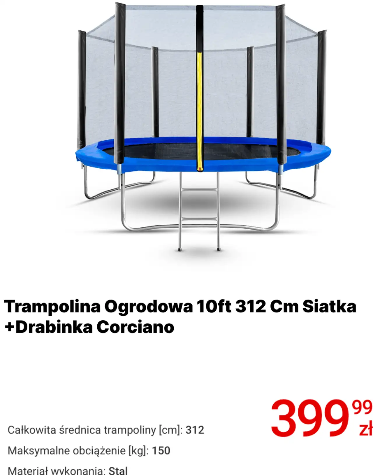 Trampolina Ogrodowa 10ft 312 Cm Siatka +Drabinka Corciano