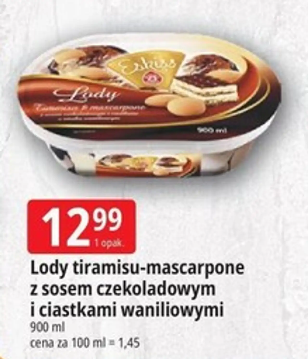 Lody tiramisu-mascarpone z sosem czekoladowym i ciastkami waniliowymi Eskiss