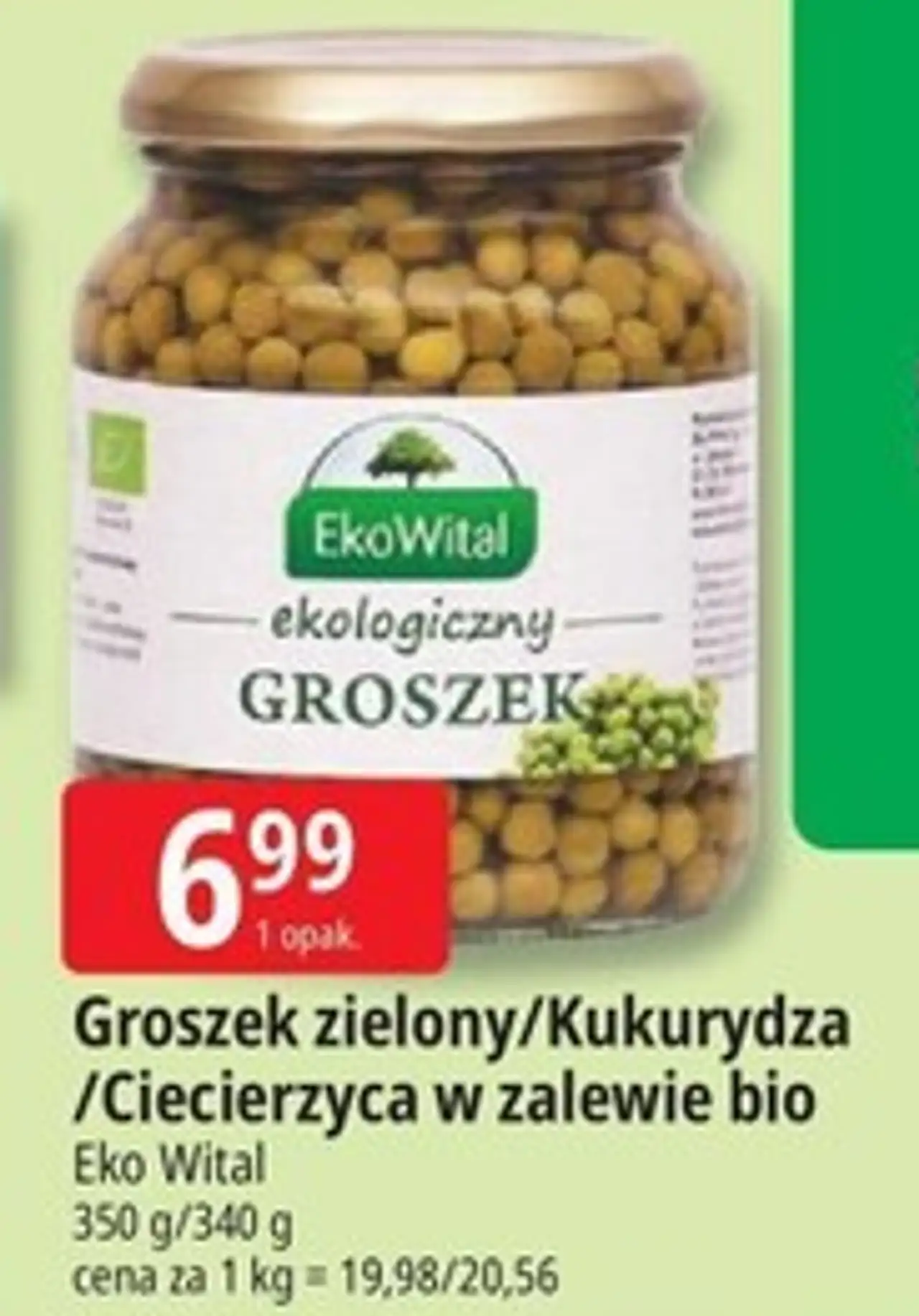 Groszek zielony/Kukurydza /Ciecierzyca w zalewie bio Eko Wital