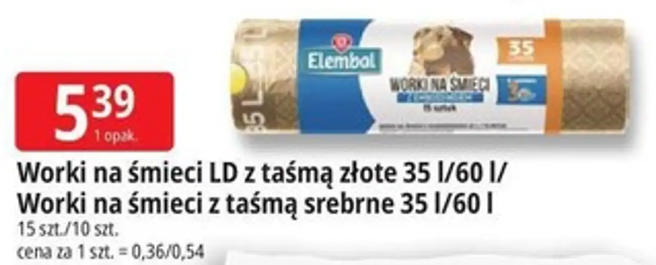 Elembal Worki na śmieci LD z taśmą złote 35 l/60 l / Worki na śmieci z taśmą srebrne 35 l/60 l