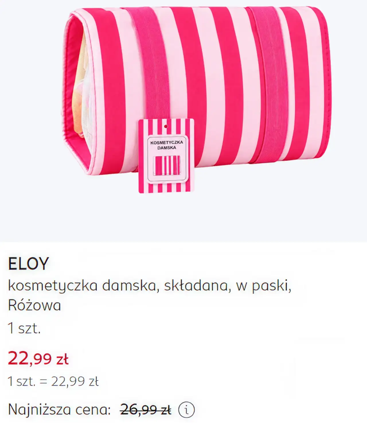 ELOY kosmetyczka damska, składana, w paski, Różowa