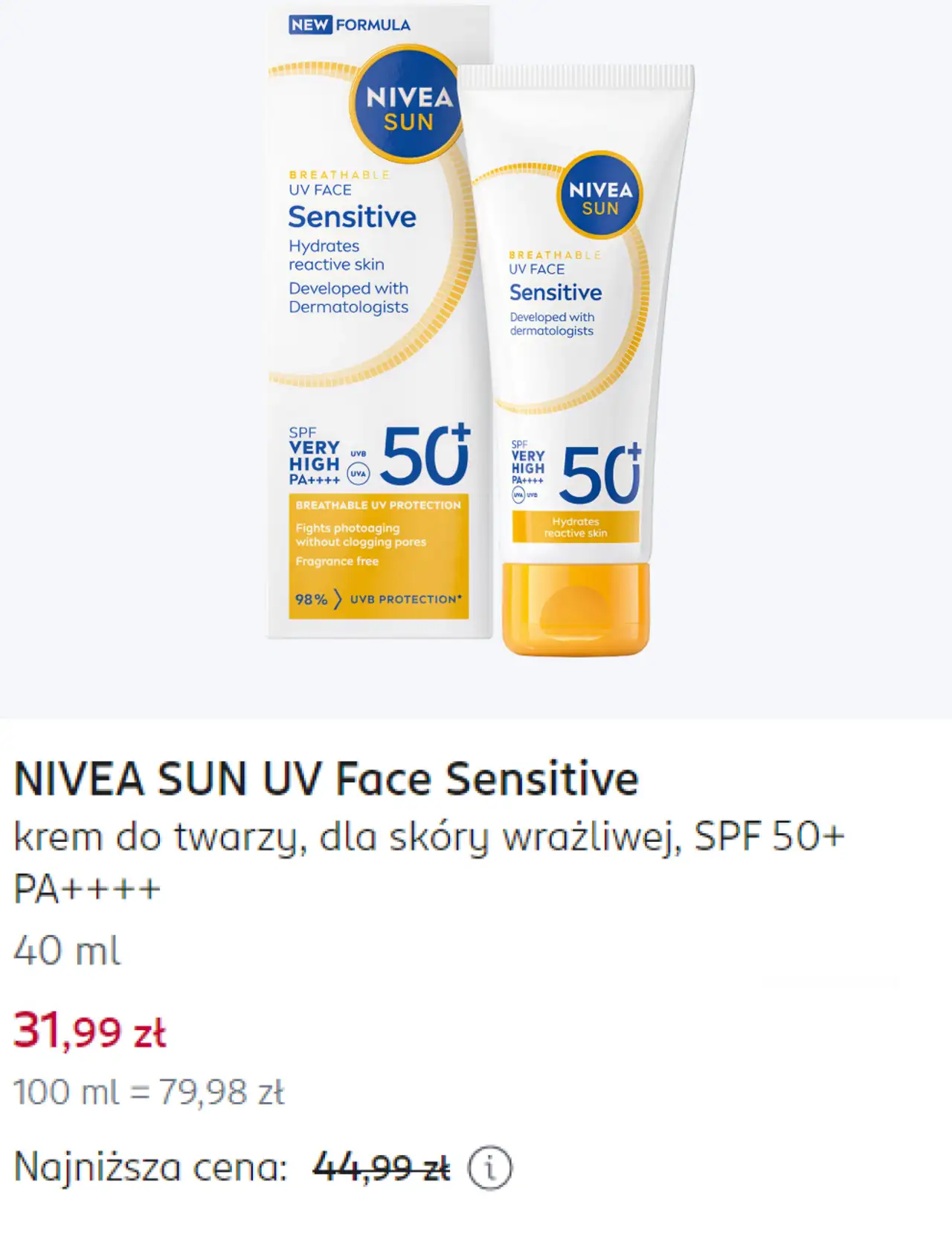 NIVEA SUN UV Face Sensitive krem do twarzy, dla skóry wrażliwej, SPF 50+ PA++++