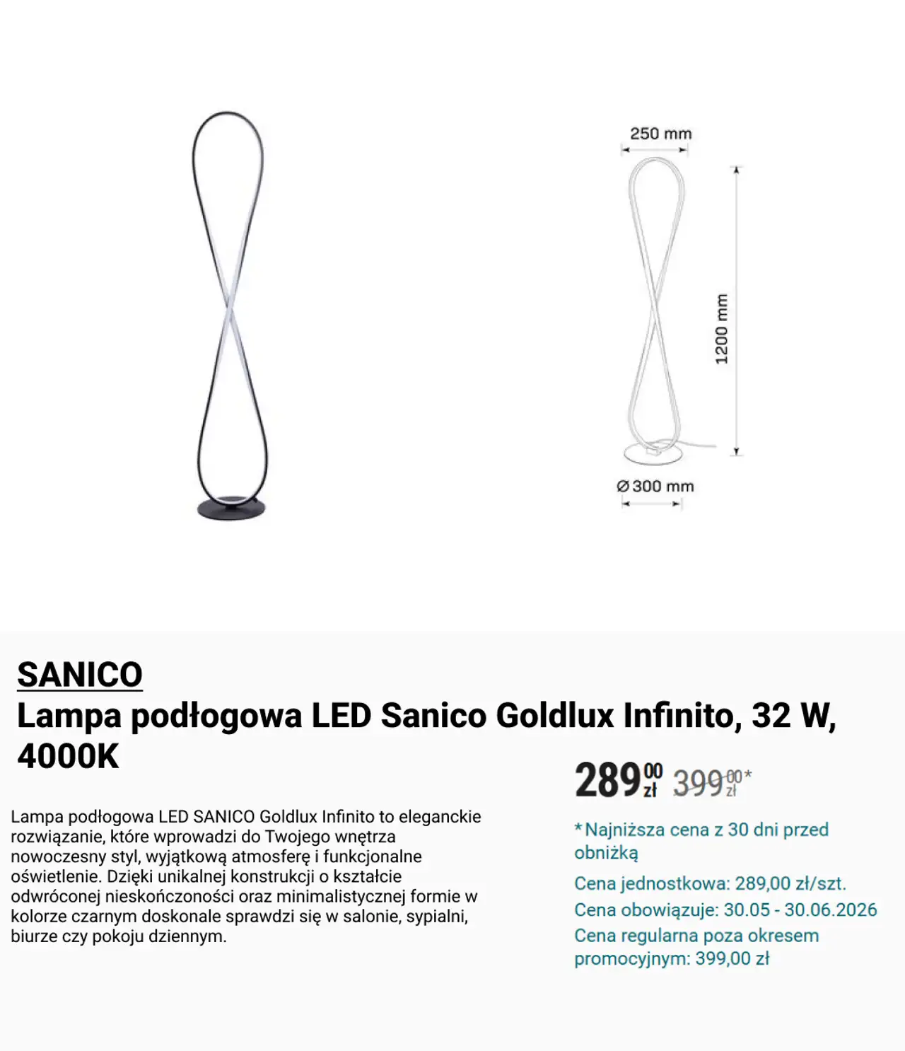 SANICO Lampa podłogowa LED Sanico Goldlux Infinito