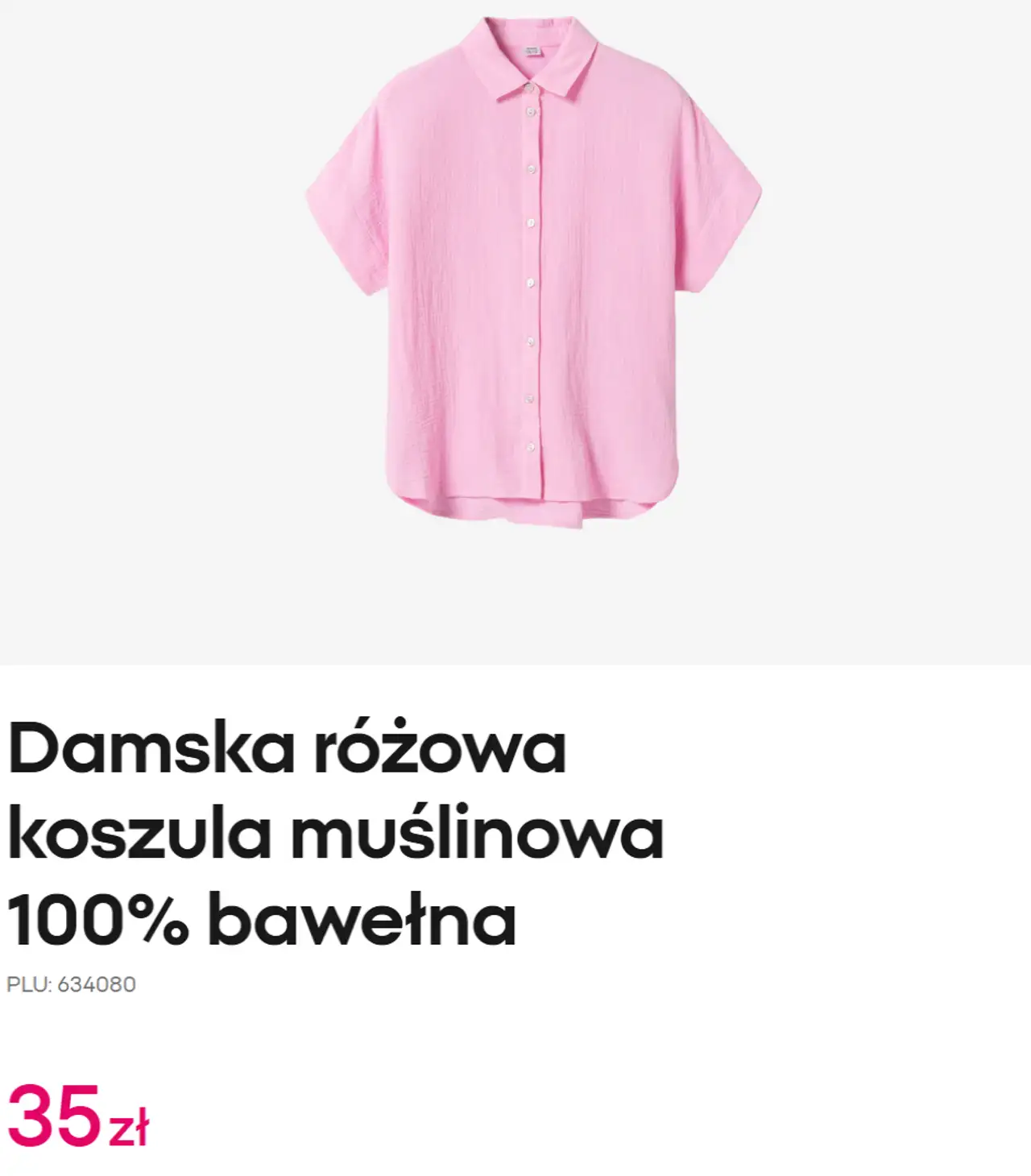 Damska różowa koszula muślinowa 100% bawełna