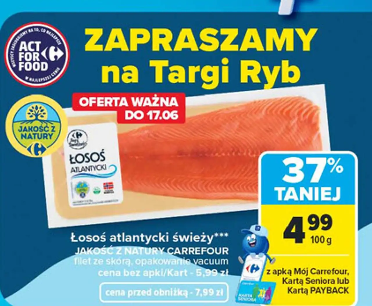 Łosoś atlantycki filet ze skórą Jakość Z Natury Carrefour